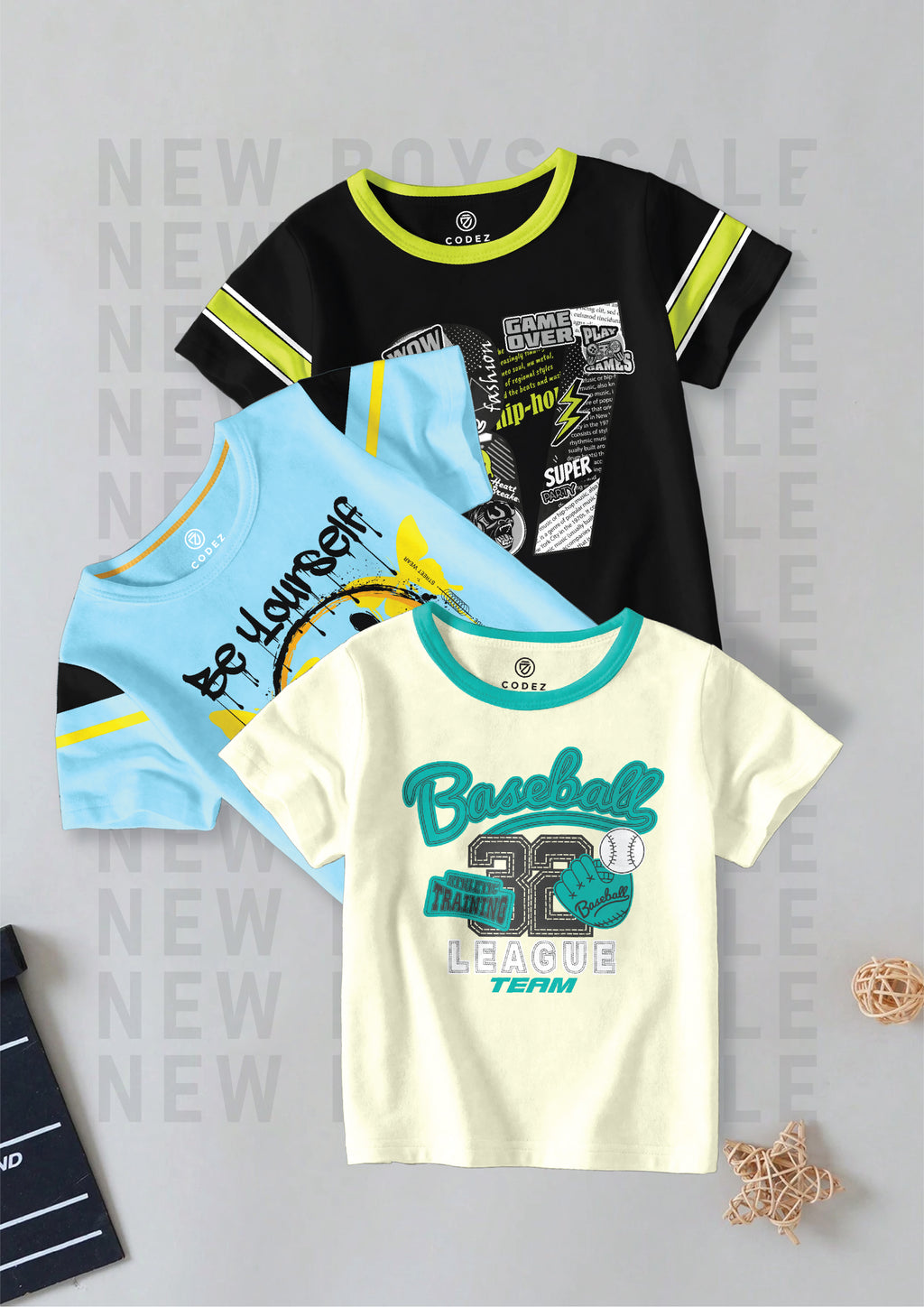 CODEZ Boys Pack Of 3 Round Neck Printed Tshirts