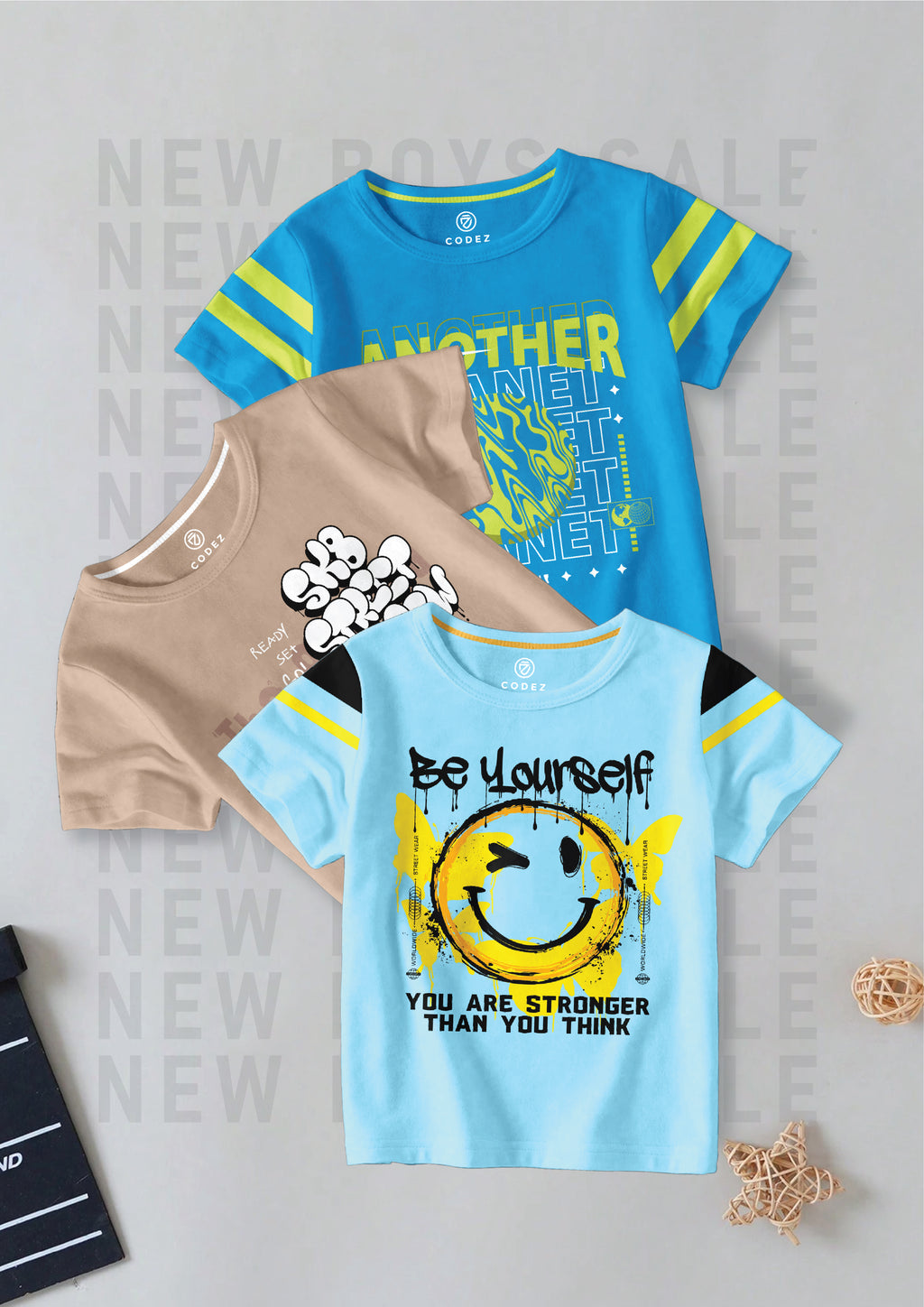 CODEZ Boys Pack Of 3 Round Neck Printed Tshirts