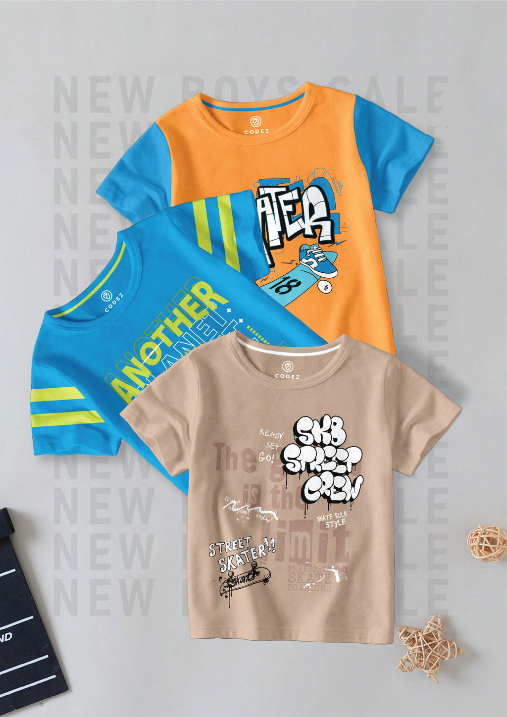 CODEZ Boys Pack Of 3 Round Neck Printed Tshirts