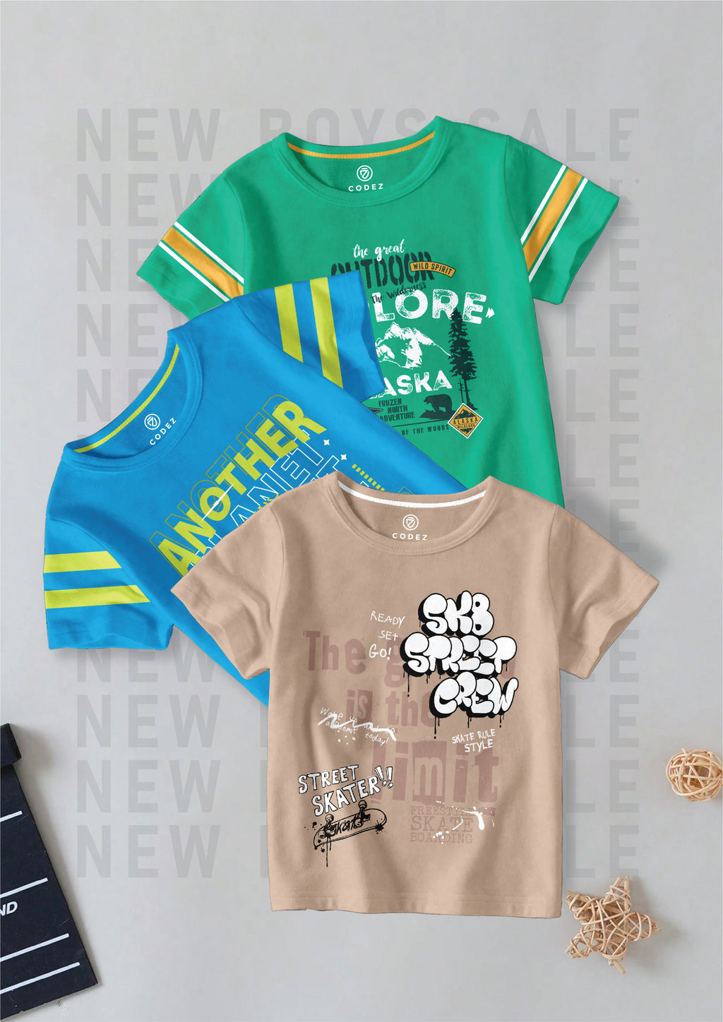 CODEZ Boys Pack Of 3 Round Neck Printed Tshirts