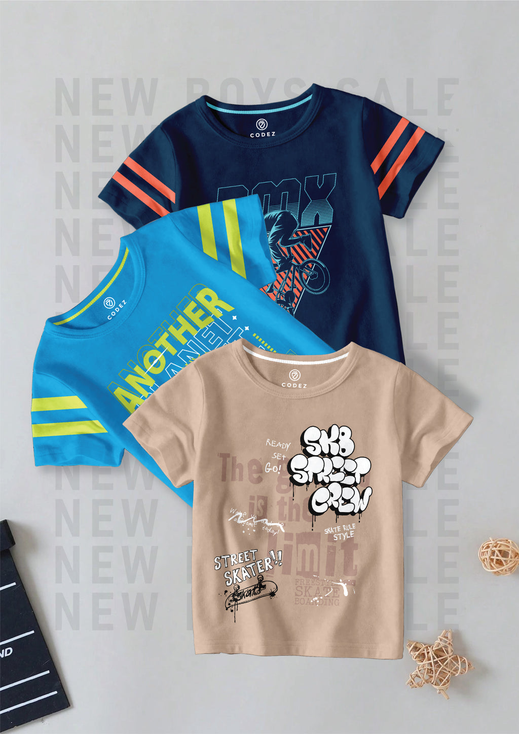 CODEZ Boys Pack Of 3 Round Neck Printed Tshirts
