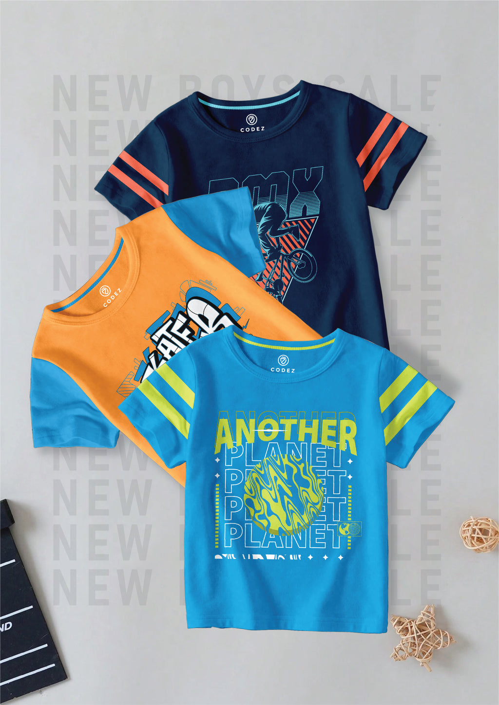 CODEZ Boys Pack Of 3 Round Neck Printed Tshirts