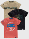 CODEZ Boys Pack Of 3 Round Neck Printed Tshirts
