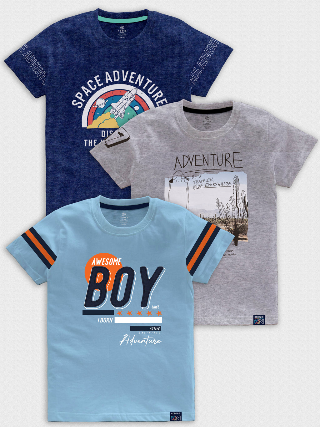 CODEZ Boys Pack Of 3 Round Neck Printed Tshirts