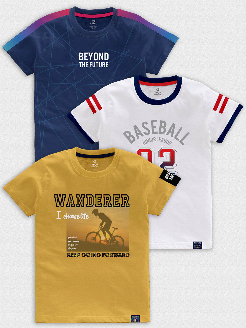CODEZ Boys Pack Of 3 Round Neck Printed Tshirts