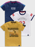 CODEZ Boys Pack Of 3 Round Neck Printed Tshirts