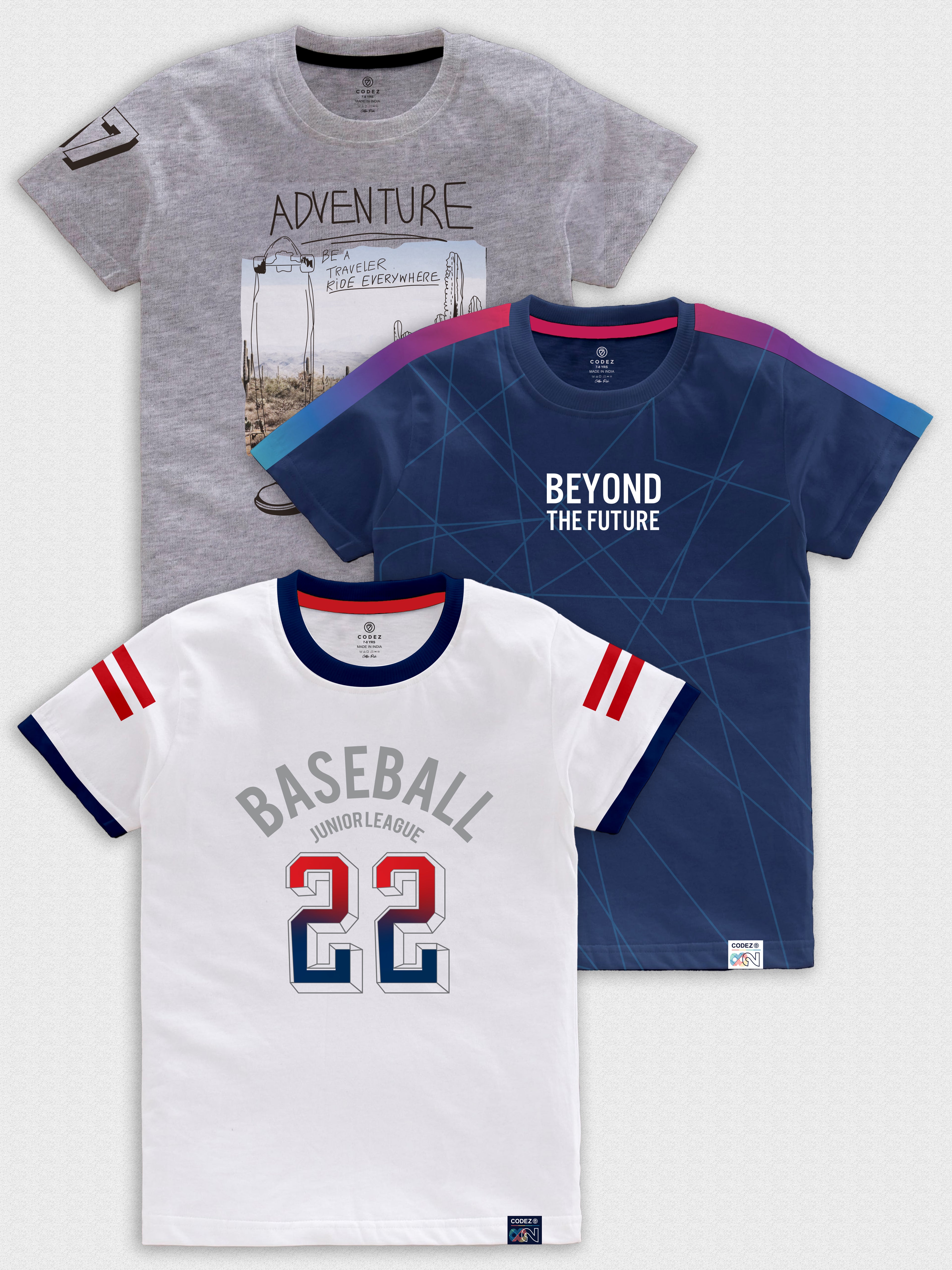 CODEZ Boys Pack Of 3 Round Neck Printed Tshirts