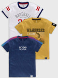 CODEZ Boys Pack Of 3 Round Neck Printed Tshirts