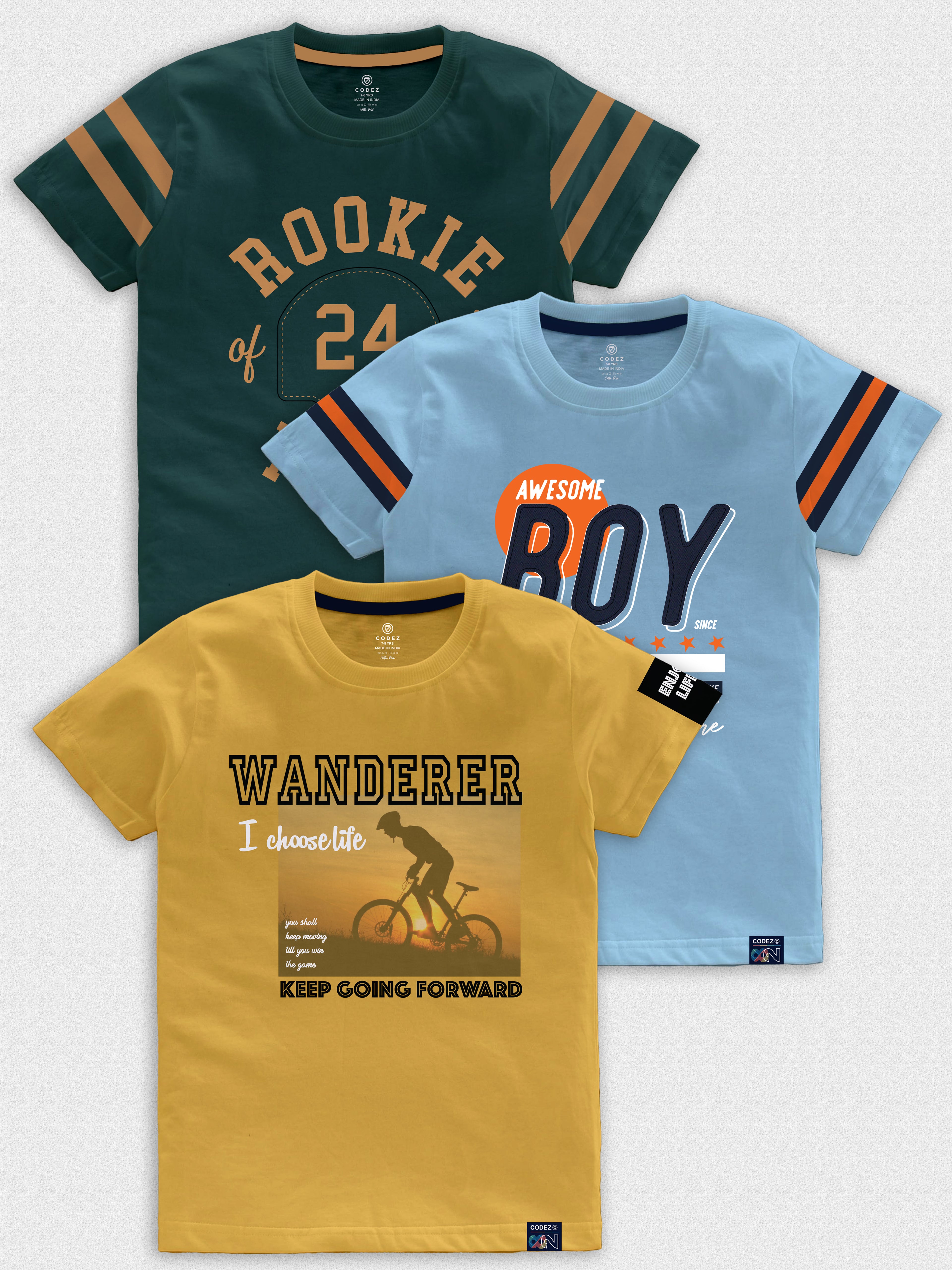 CODEZ Boys Pack Of 3 Round Neck Printed Tshirts