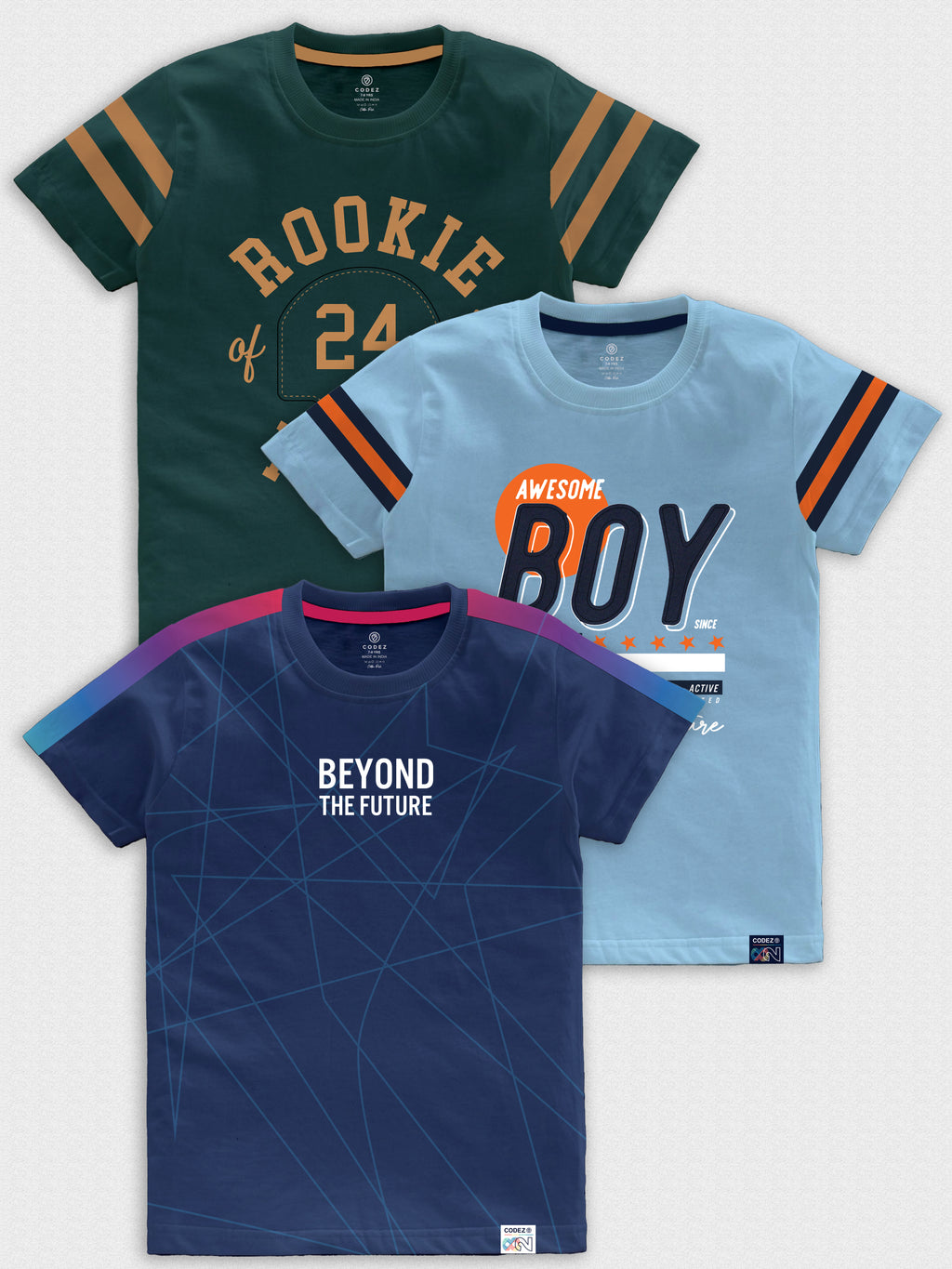 CODEZ Boys Pack Of 3 Round Neck Printed Tshirts