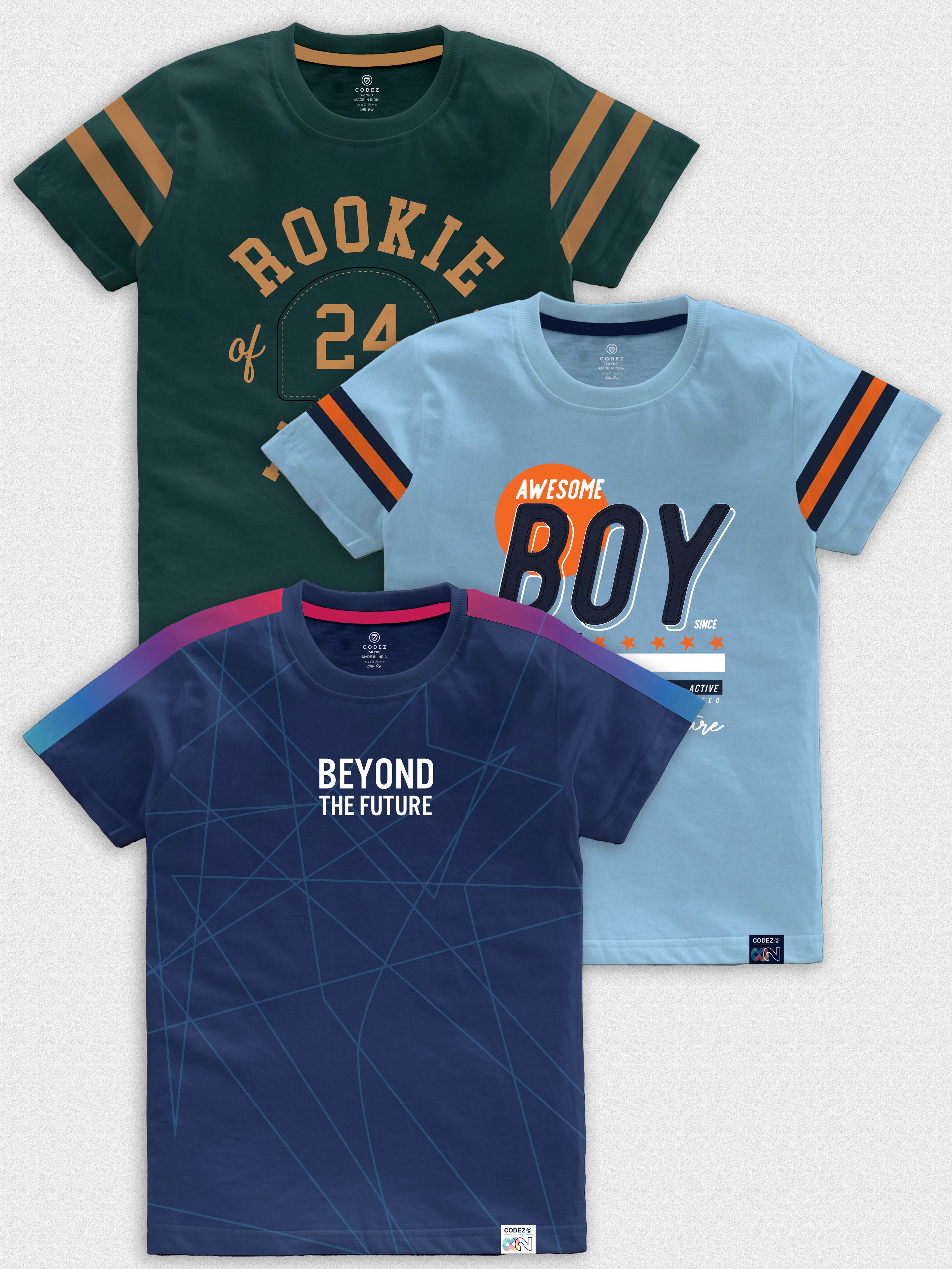 CODEZ Boys Pack Of 3 Round Neck Printed Tshirts