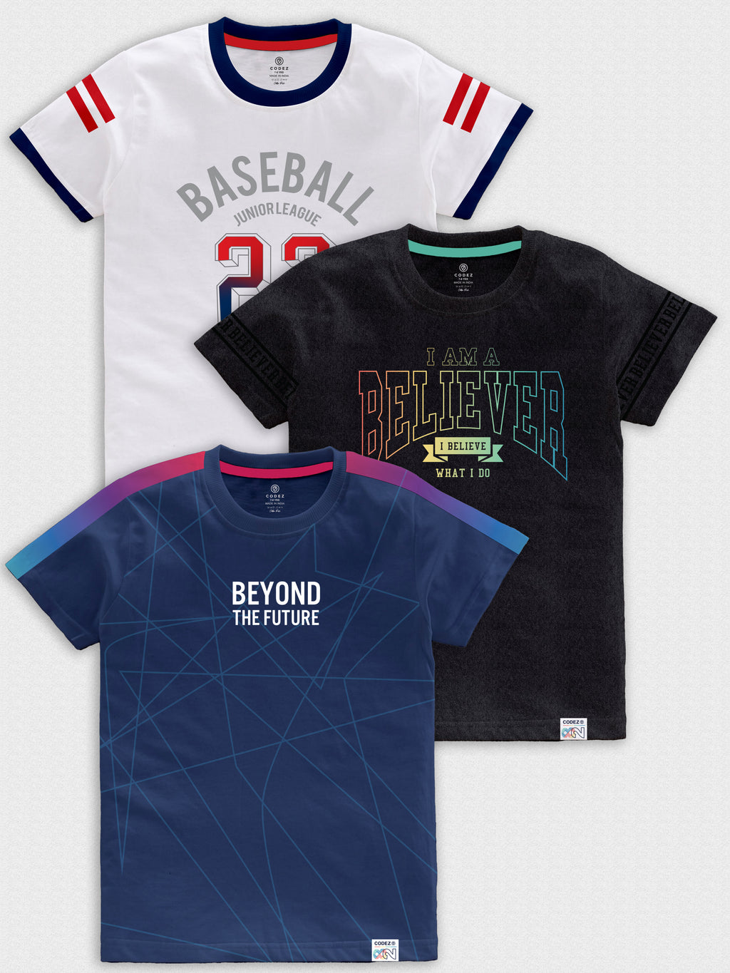 CODEZ Boys Pack Of 3 Round Neck Printed Tshirts