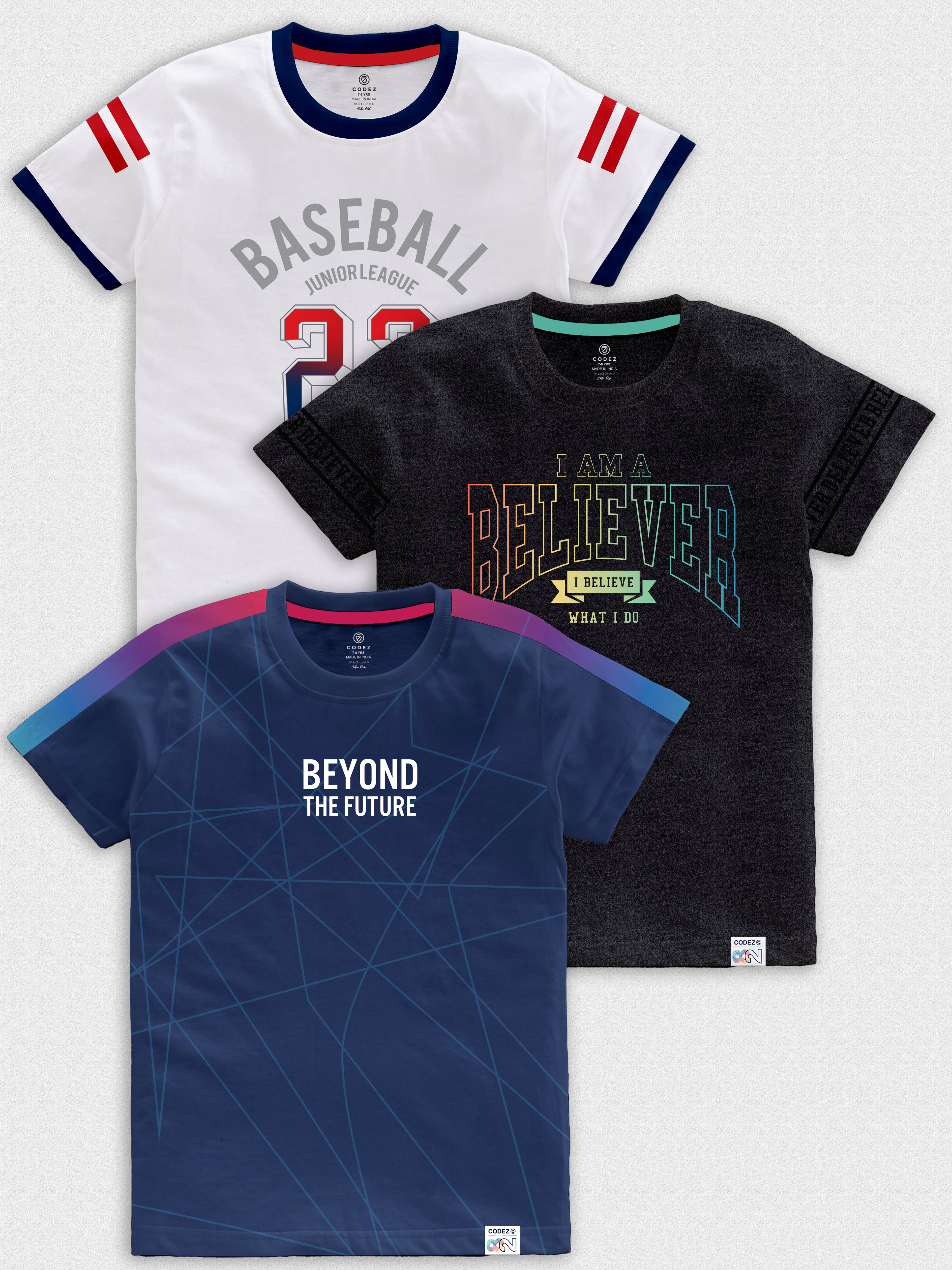 CODEZ Boys Pack Of 3 Round Neck Printed Tshirts