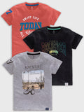 CODEZ Boys Pack Of 3 Round Neck Printed Tshirts