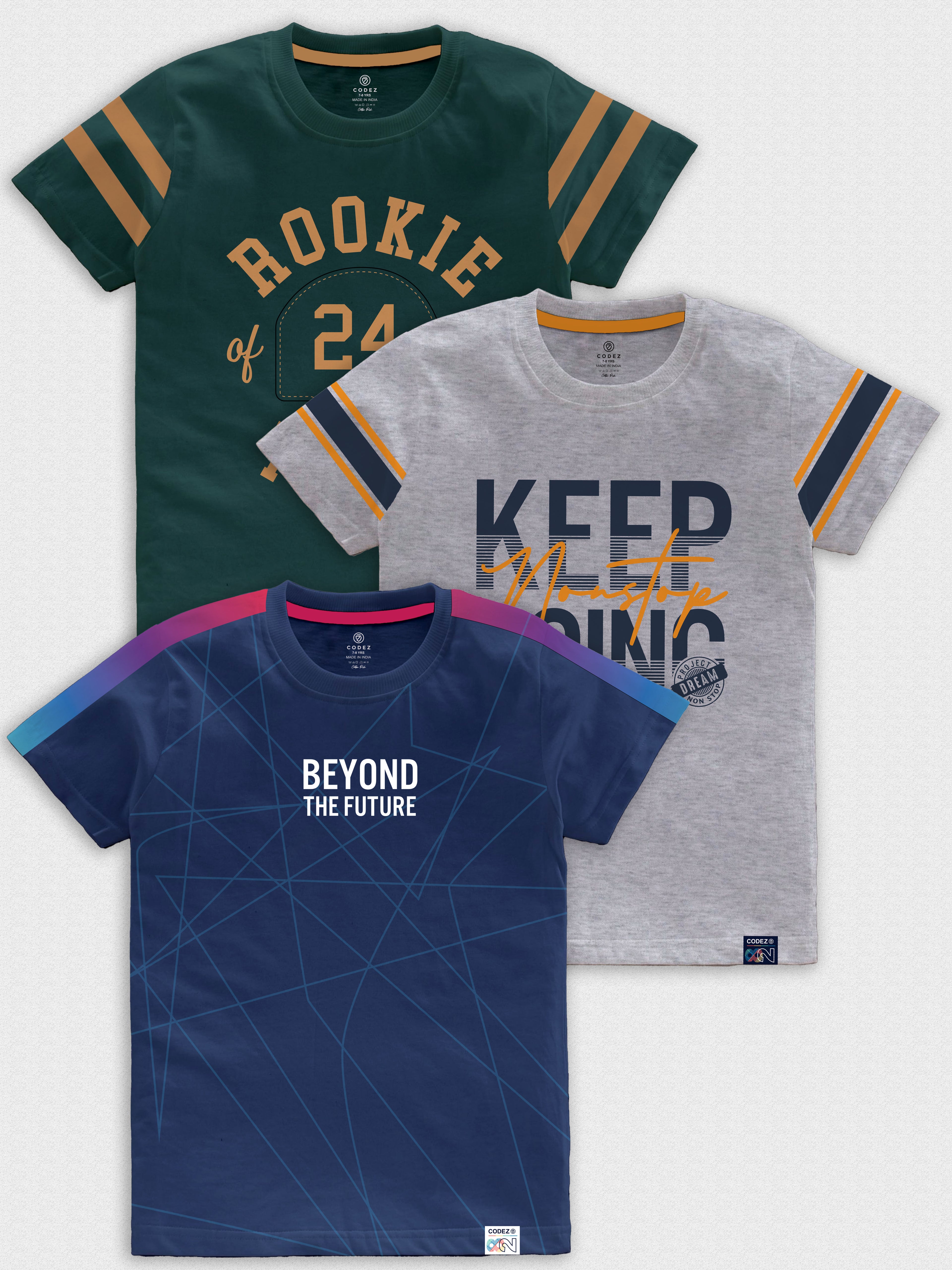 CODEZ Boys Pack Of 3 Round Neck Printed Tshirts
