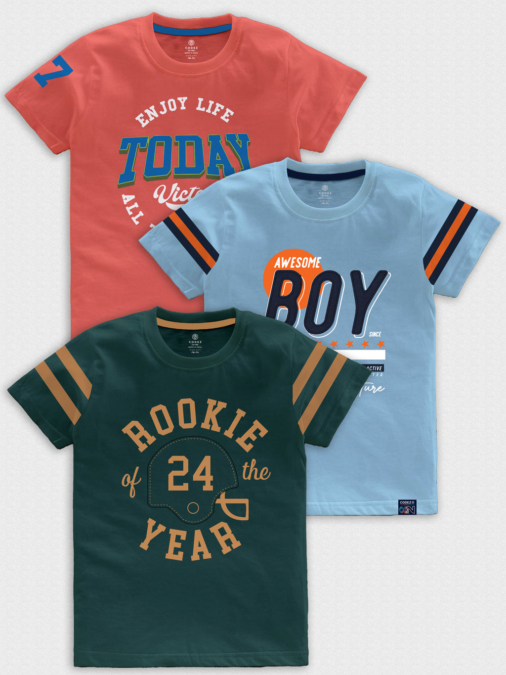 CODEZ Boys Pack Of 3 Round Neck Printed Tshirts