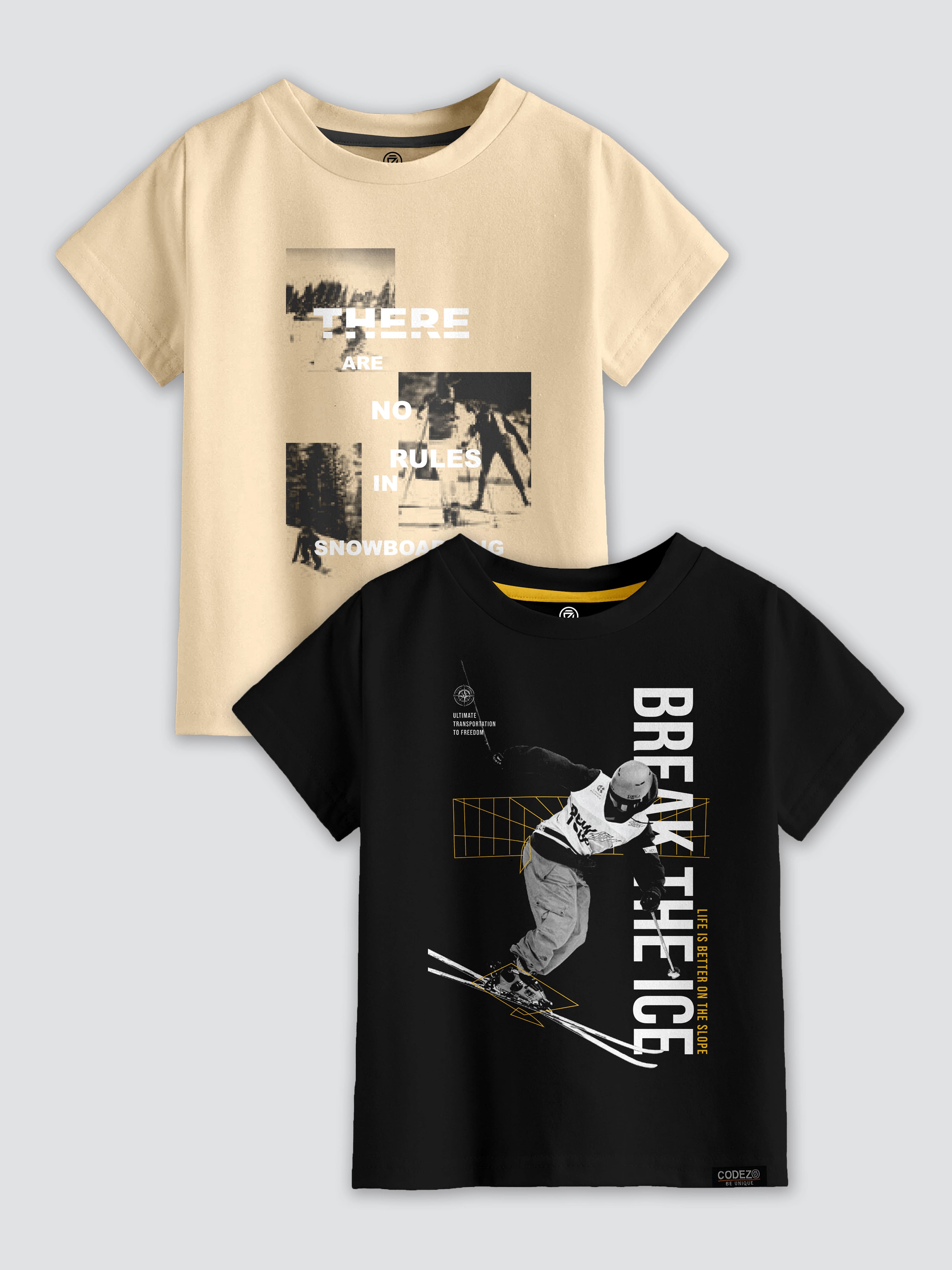 CODEZ Boys Pack Of 2 Round Neck Printed Tshirts