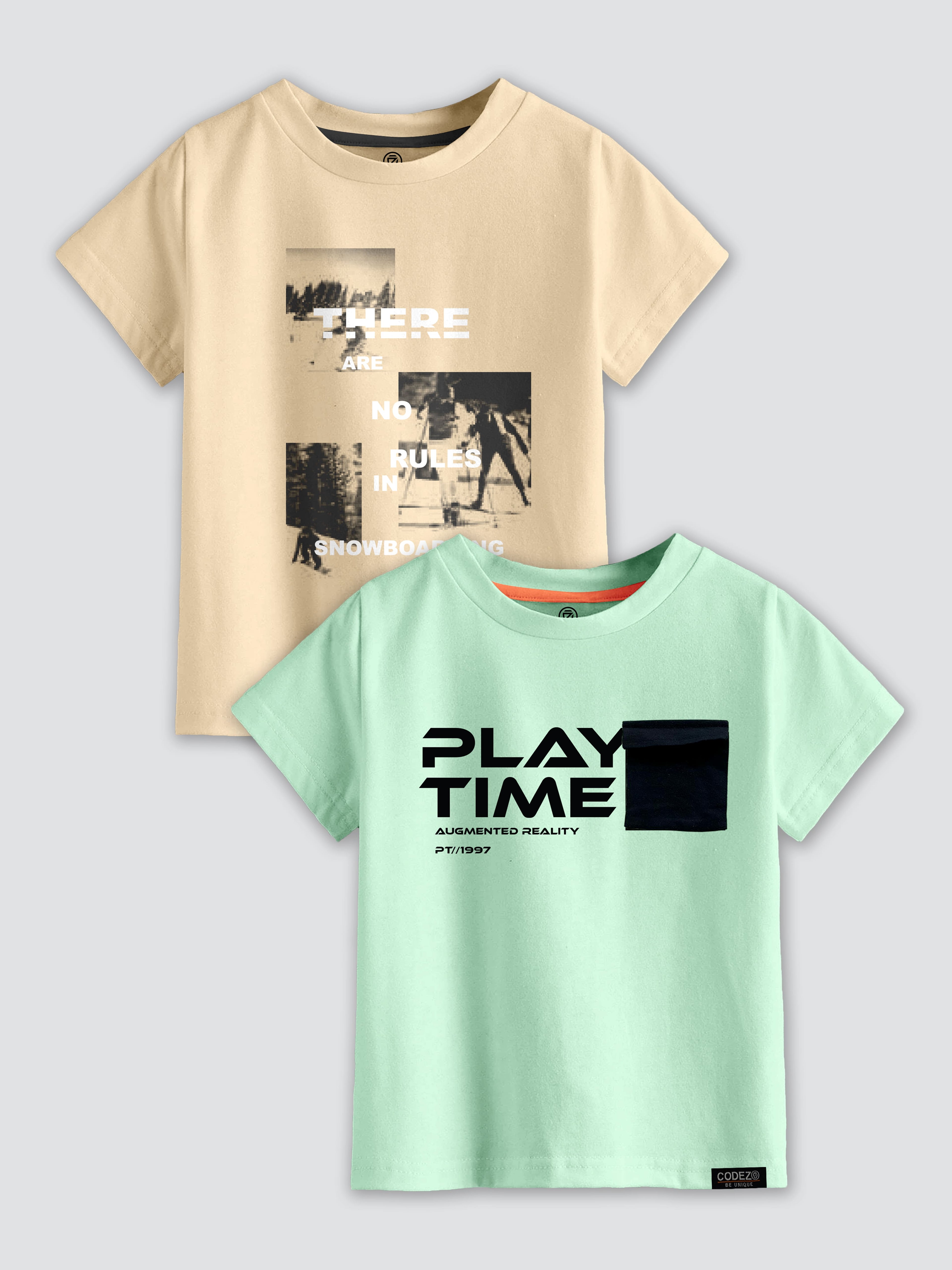 CODEZ Boys Pack Of 2 Round Neck Printed Tshirts