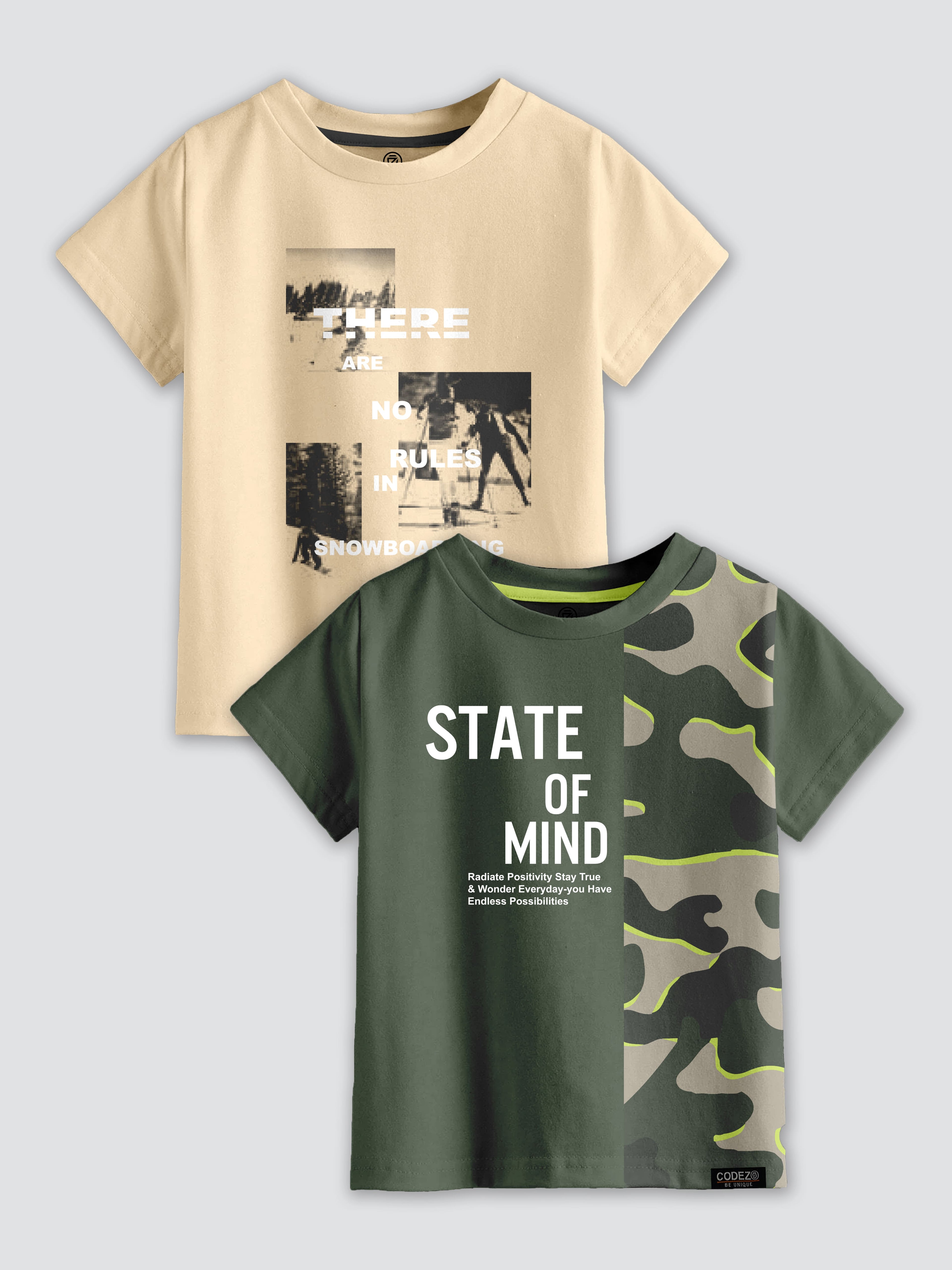 CODEZ Boys Pack Of 2 Round Neck Printed Tshirts