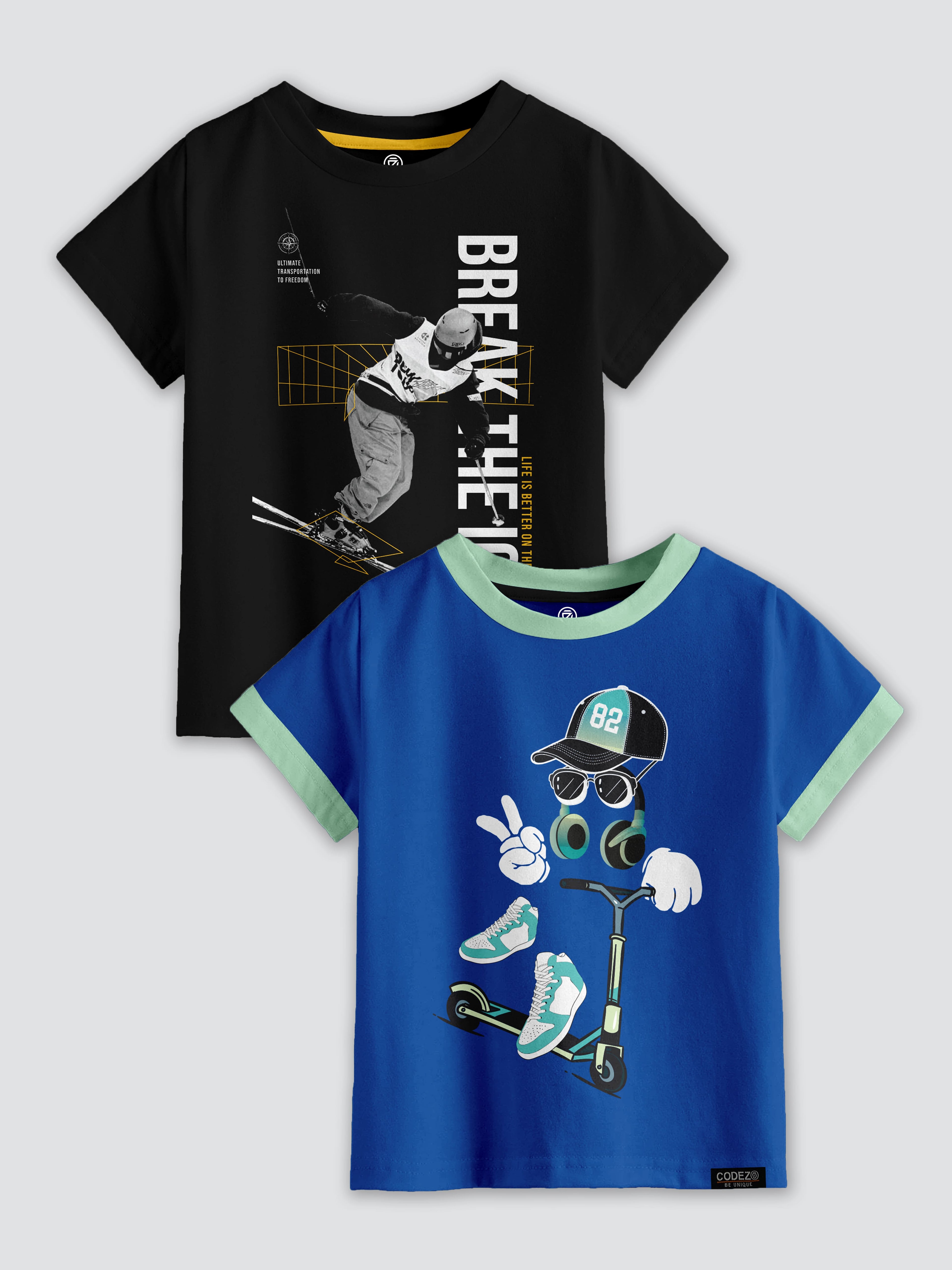 CODEZ Boys Pack Of 2 Round Neck Printed Tshirts