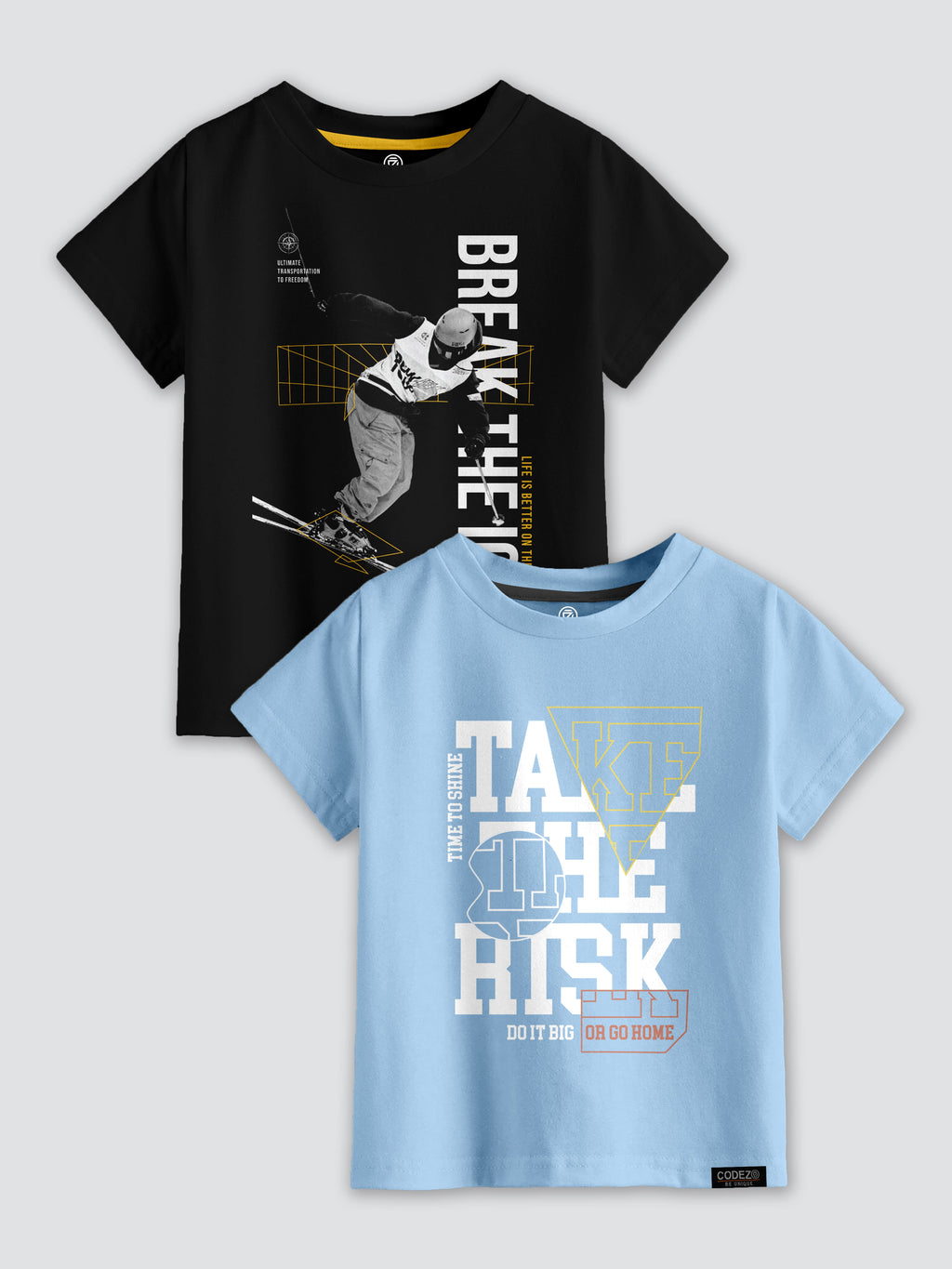 CODEZ Boys Pack Of 2 Round Neck Printed Tshirts