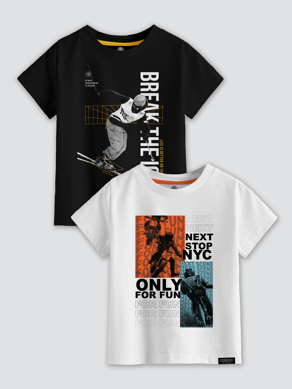 CODEZ Boys Pack Of 2 Round Neck Printed Tshirts