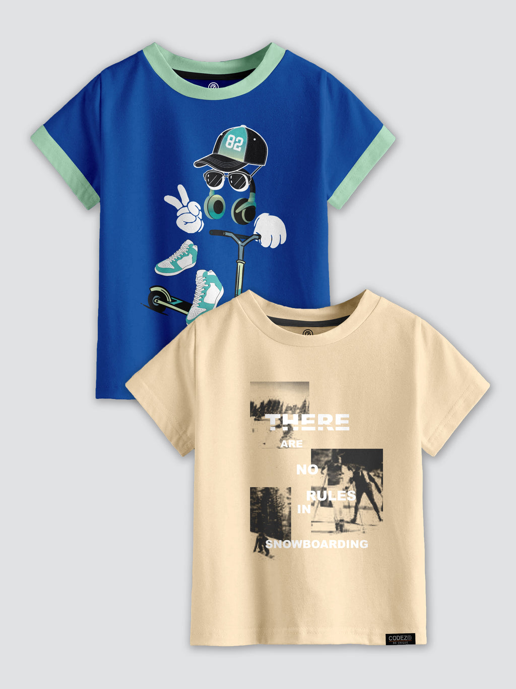 CODEZ Boys Pack Of 2 Round Neck Printed Tshirts