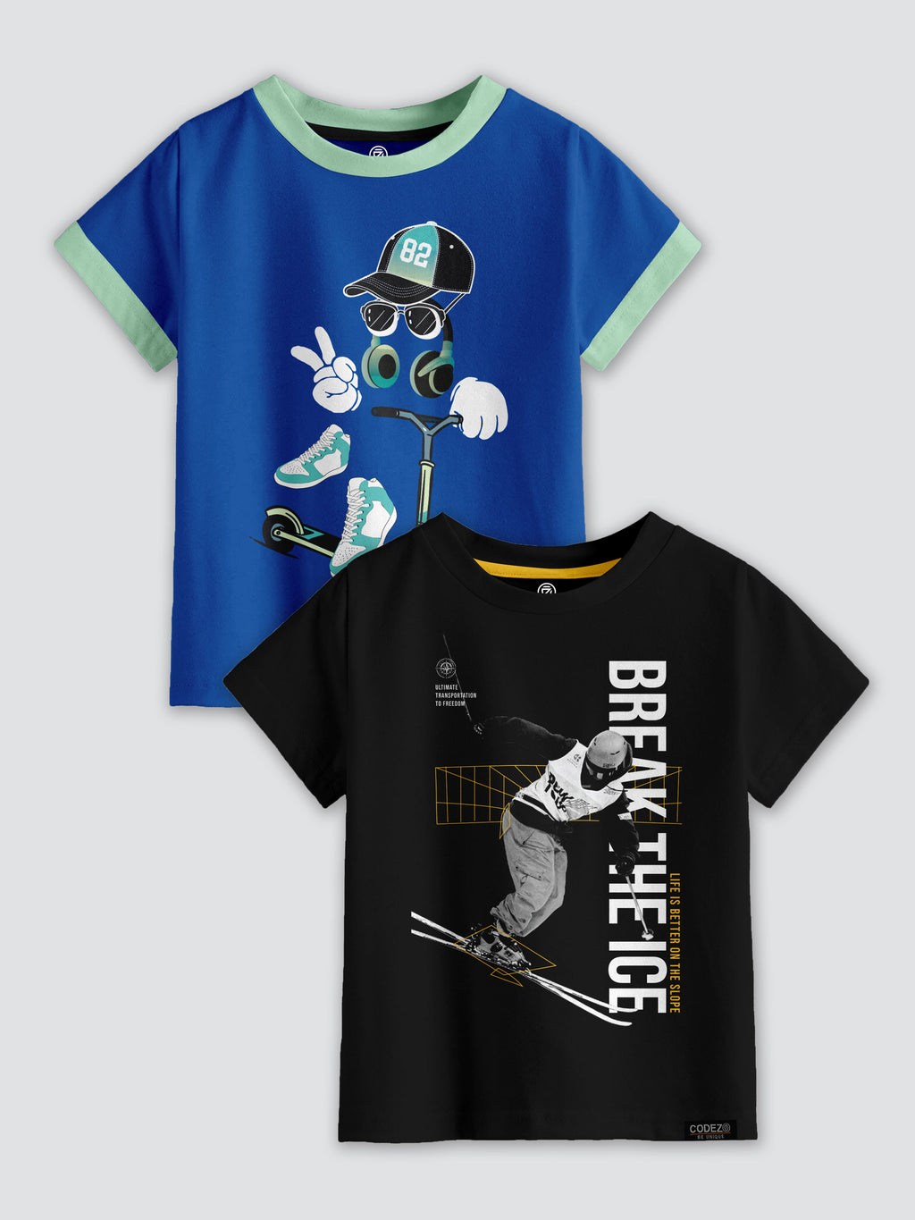 CODEZ Boys Pack Of 2 Round Neck Printed Tshirts