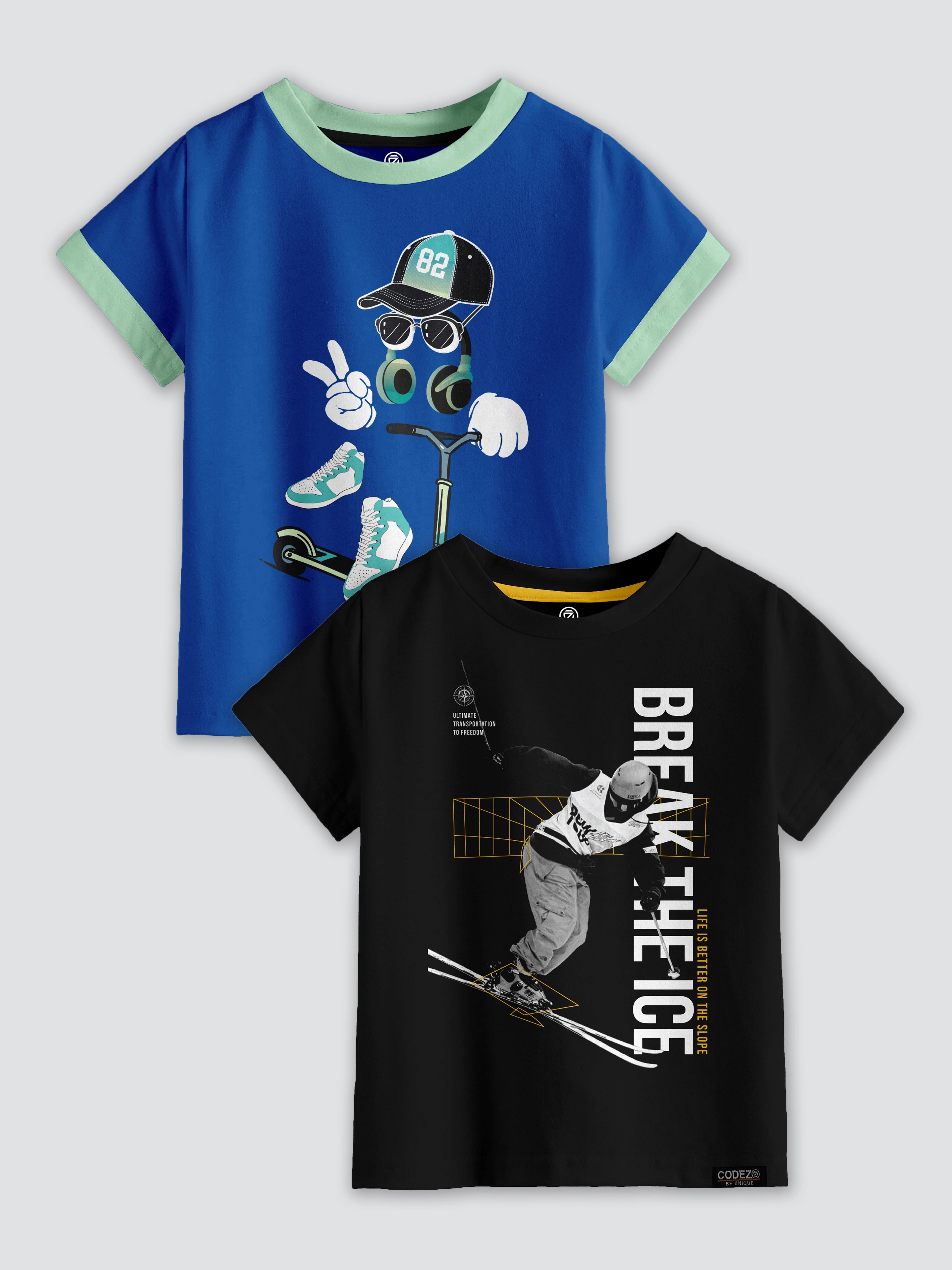 CODEZ Boys Pack Of 2 Round Neck Printed Tshirts