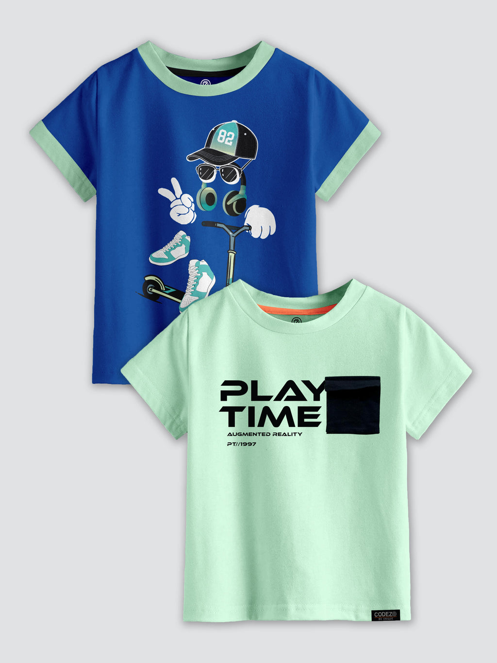 CODEZ Boys Pack Of 2 Round Neck Printed Tshirts