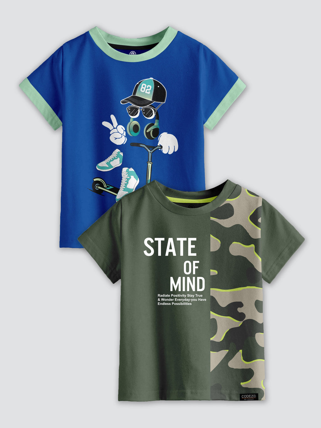 CODEZ Boys Pack Of 2 Round Neck Printed Tshirts