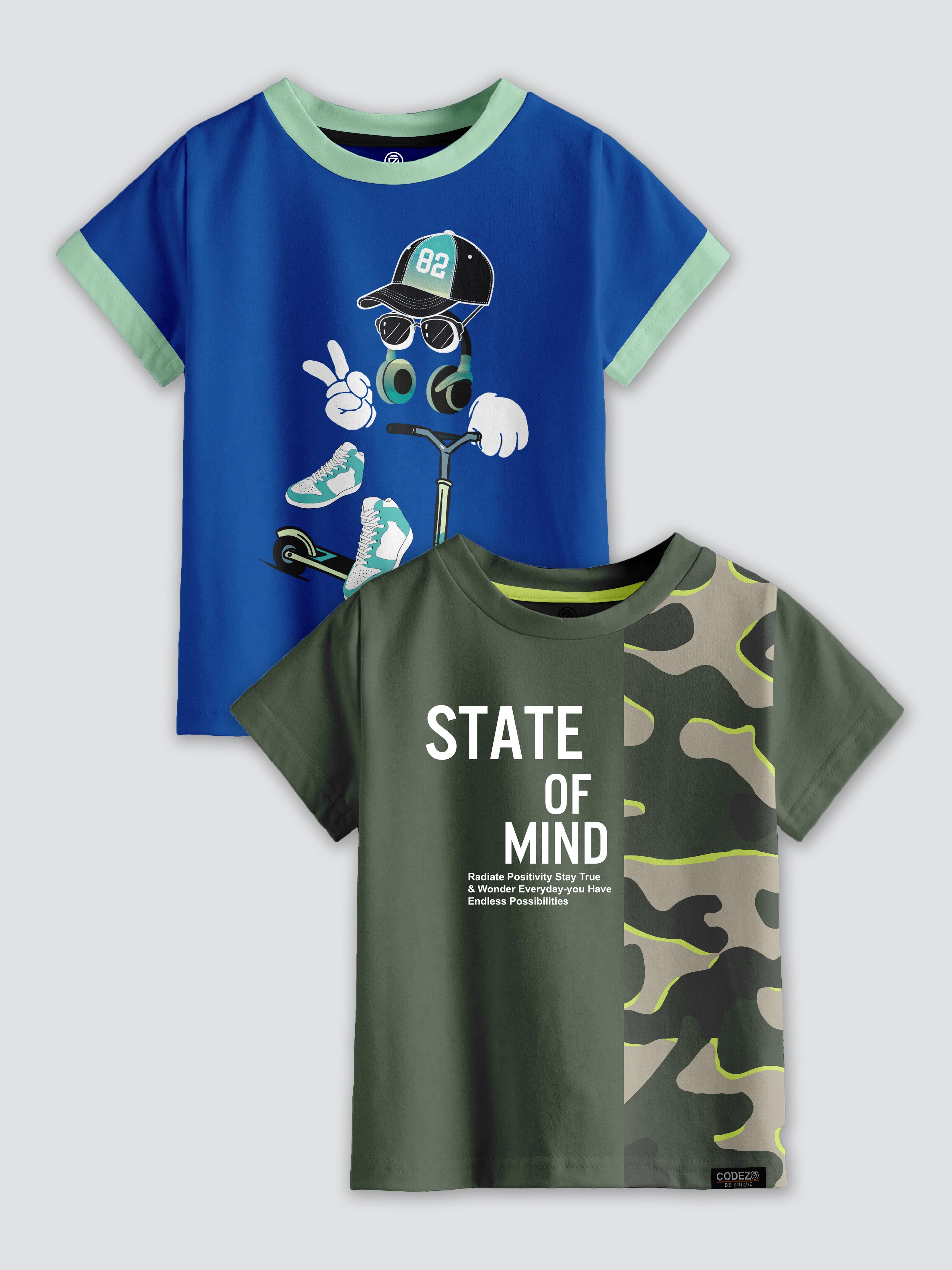 CODEZ Boys Pack Of 2 Round Neck Printed Tshirts