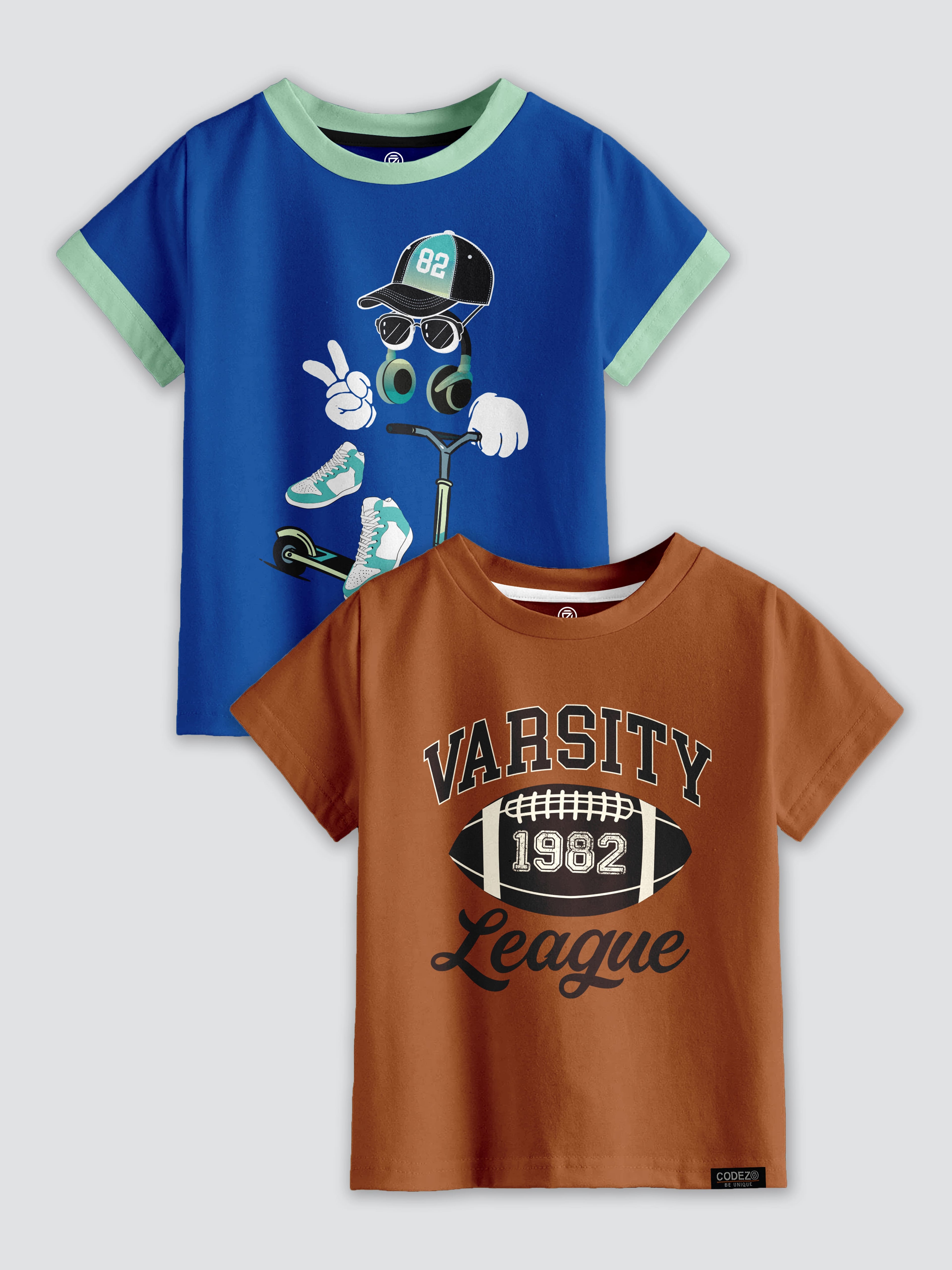 CODEZ Boys Pack Of 2 Round Neck Printed Tshirts