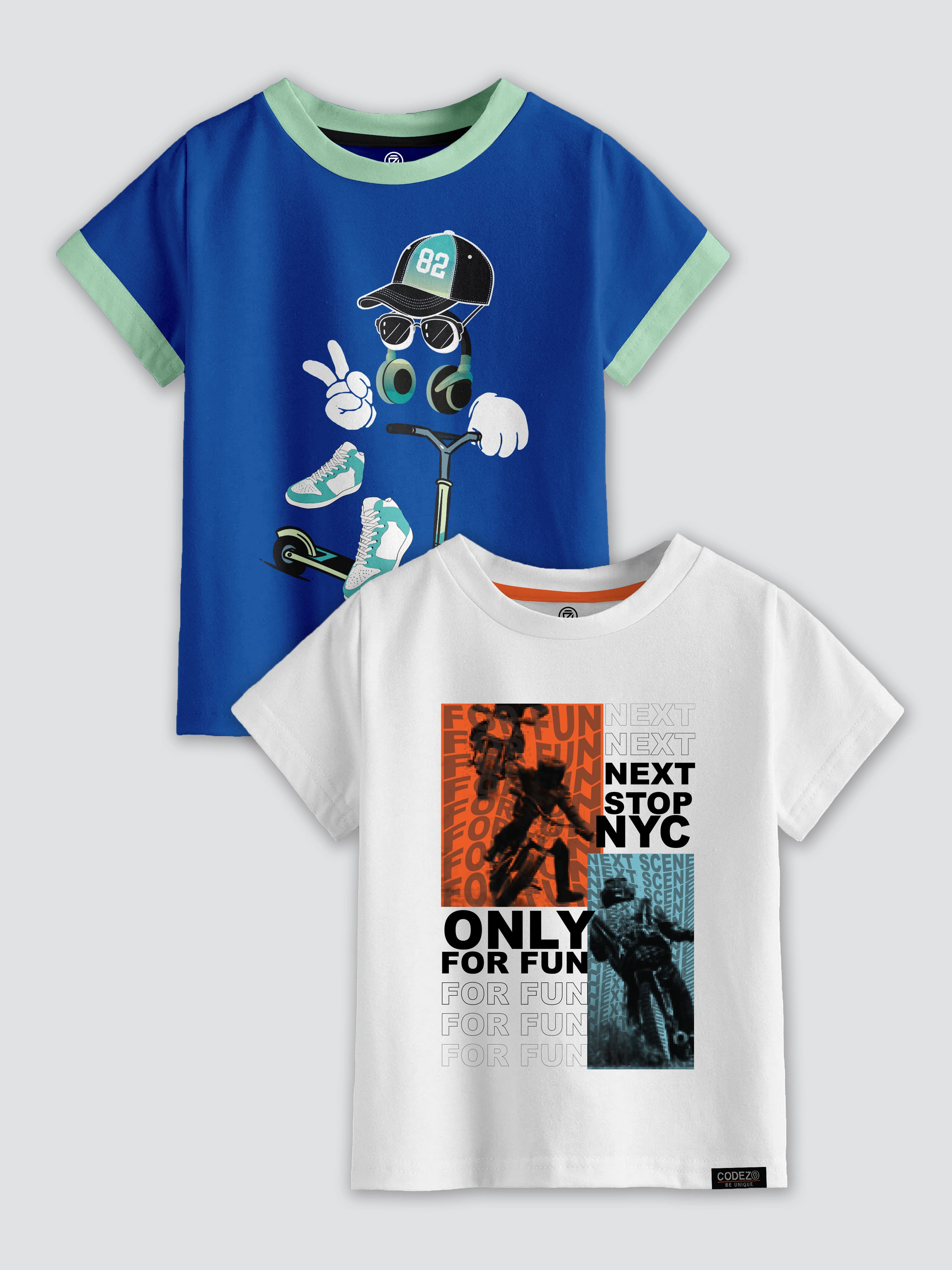 CODEZ Boys Pack Of 2 Round Neck Printed Tshirts