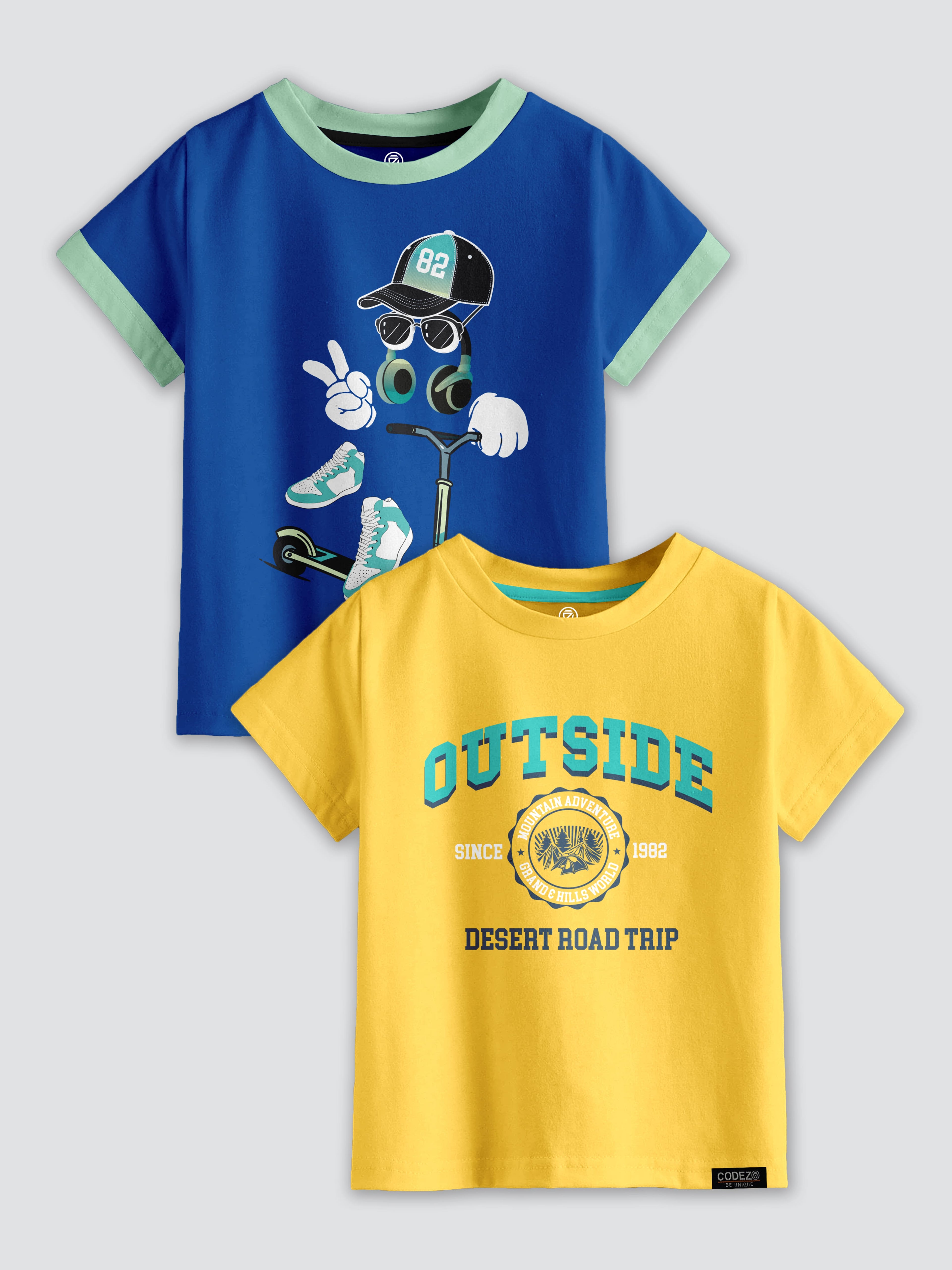 CODEZ Boys Pack Of 2 Round Neck Printed Tshirts