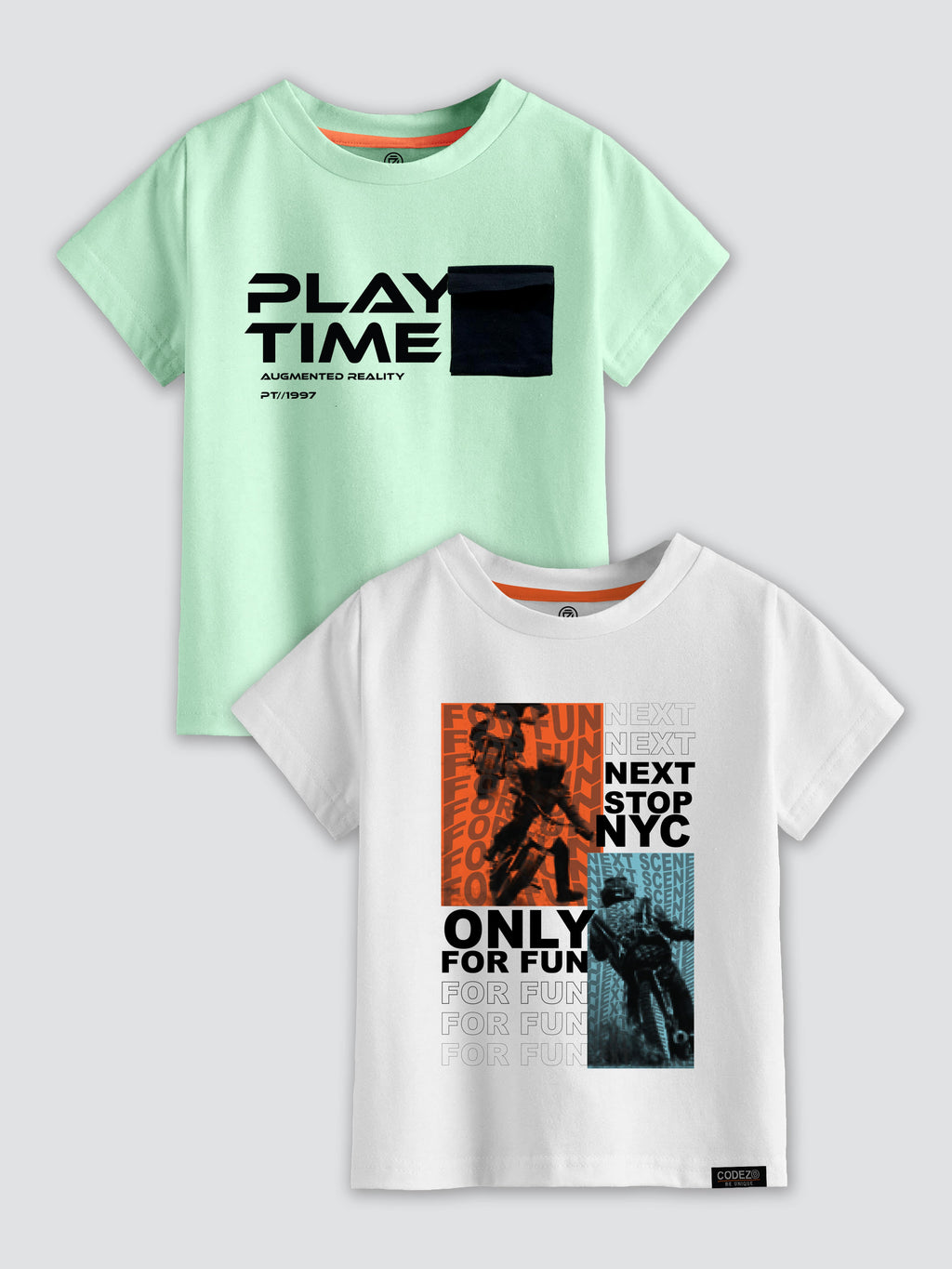 CODEZ Boys Pack Of 2 Round Neck Printed Tshirts