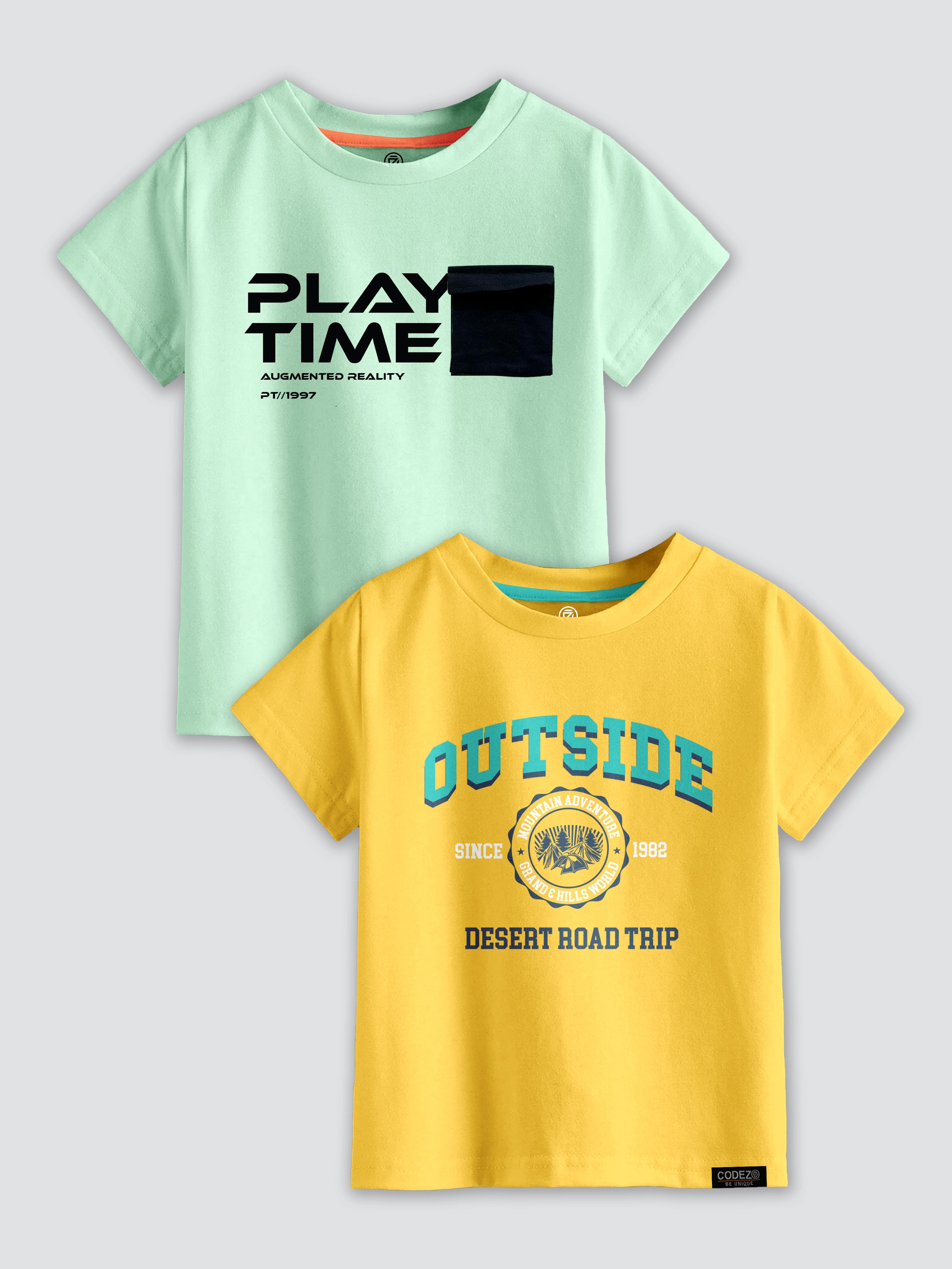 CODEZ Boys Pack Of 2 Round Neck Printed Tshirts
