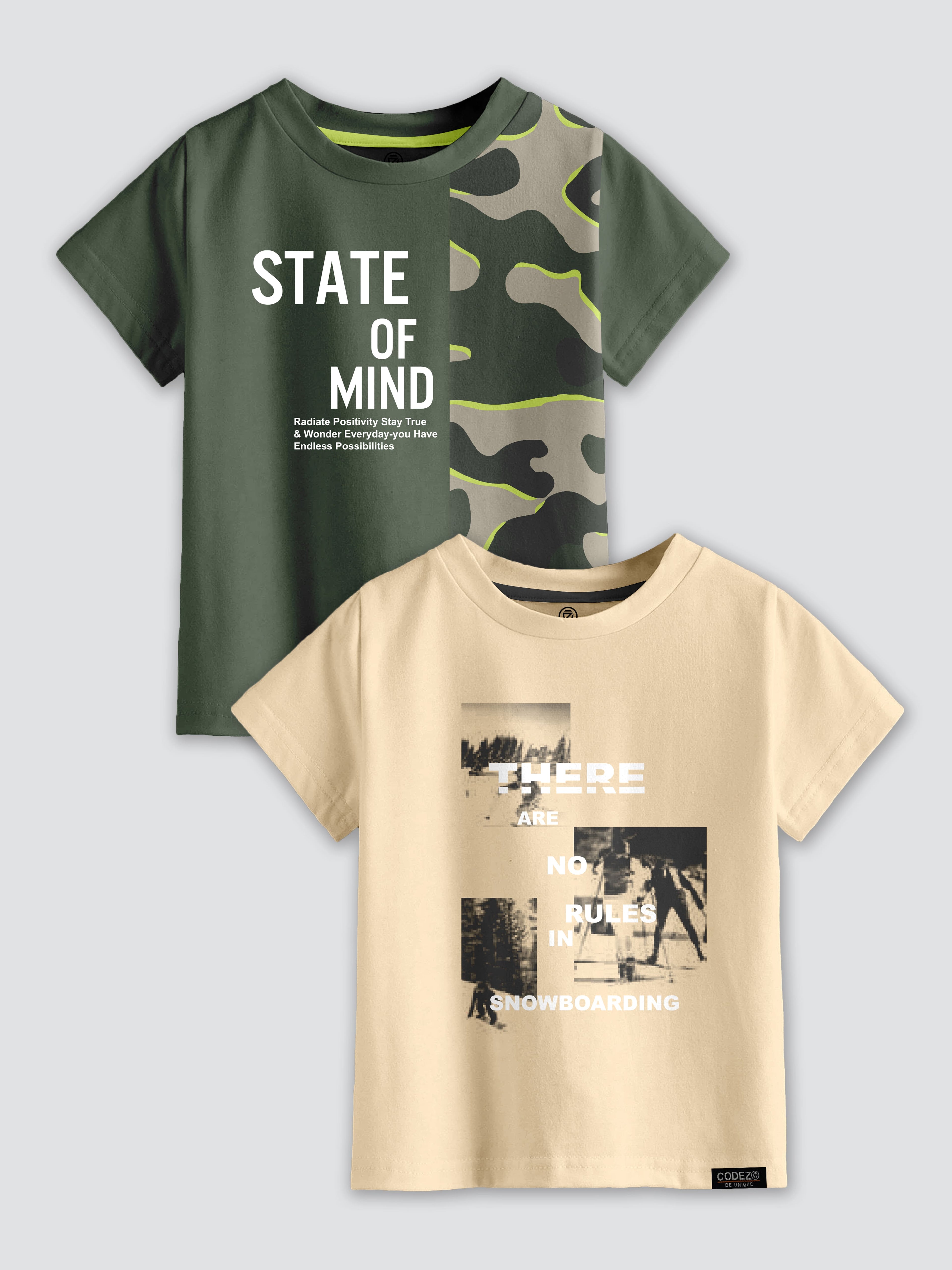 CODEZ Boys Pack Of 2 Round Neck Printed Tshirts
