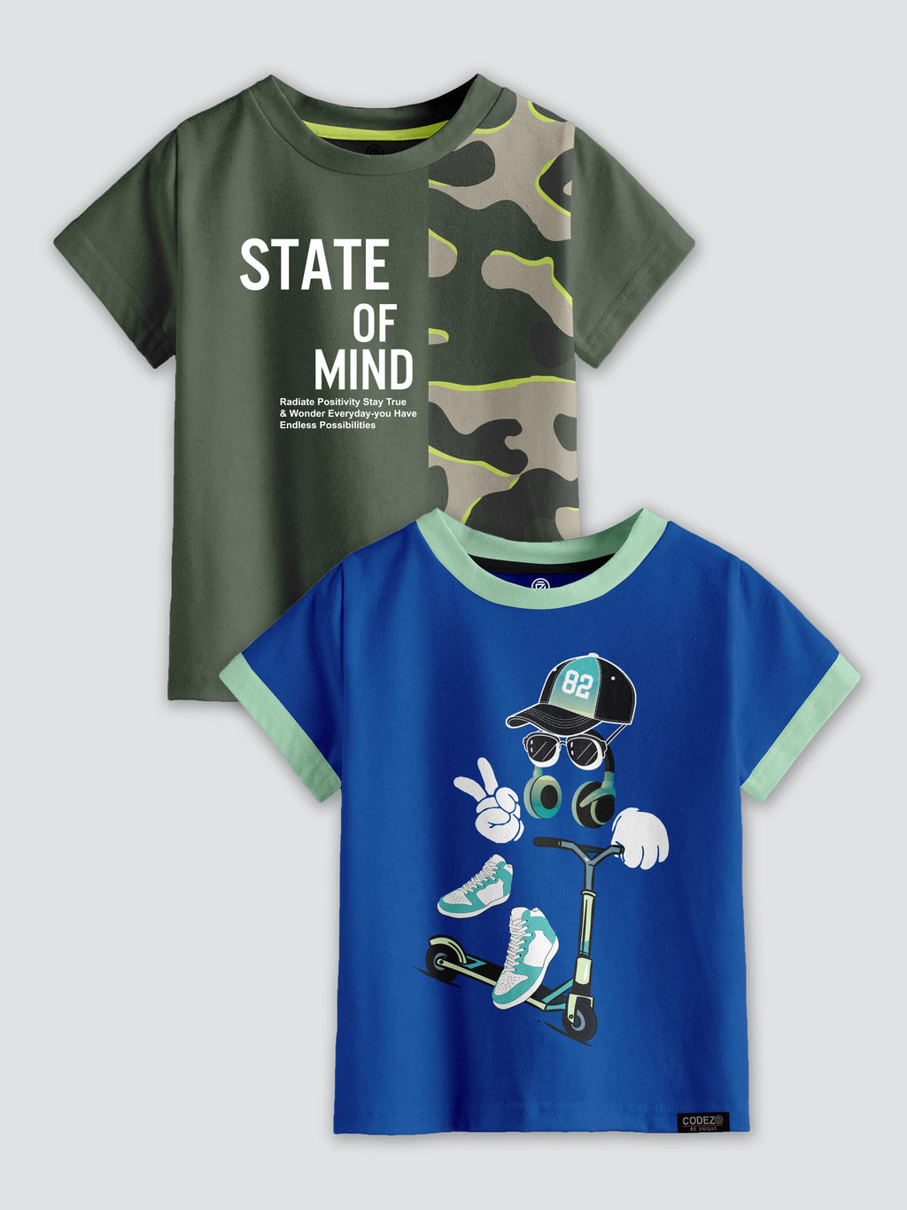 CODEZ Boys Pack Of 2 Round Neck Printed Tshirts