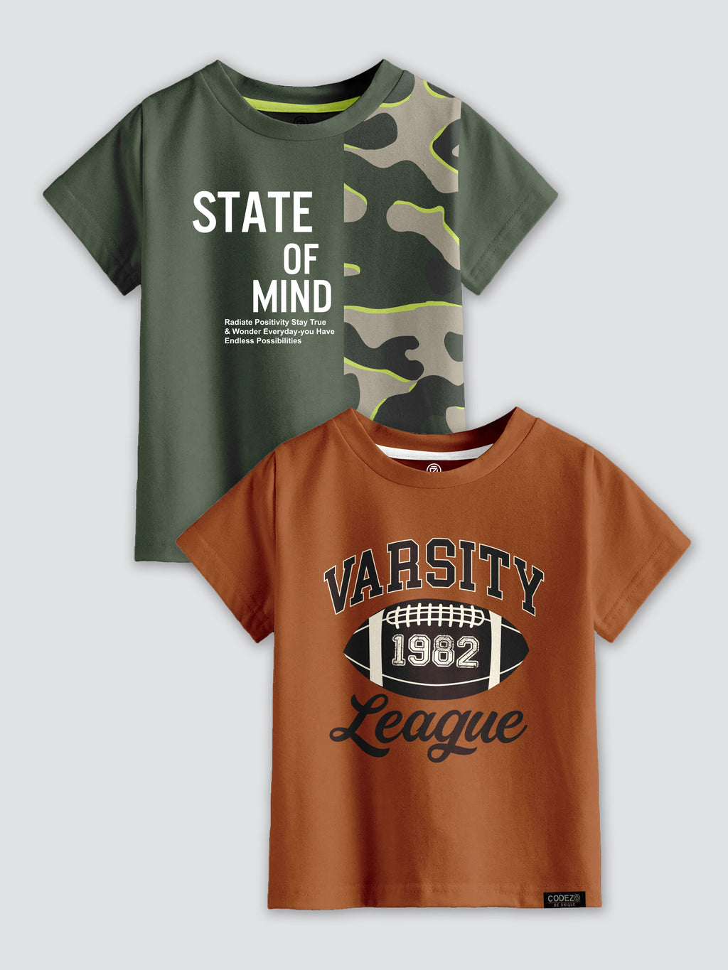 CODEZ Boys Pack Of 2 Round Neck Printed Tshirts