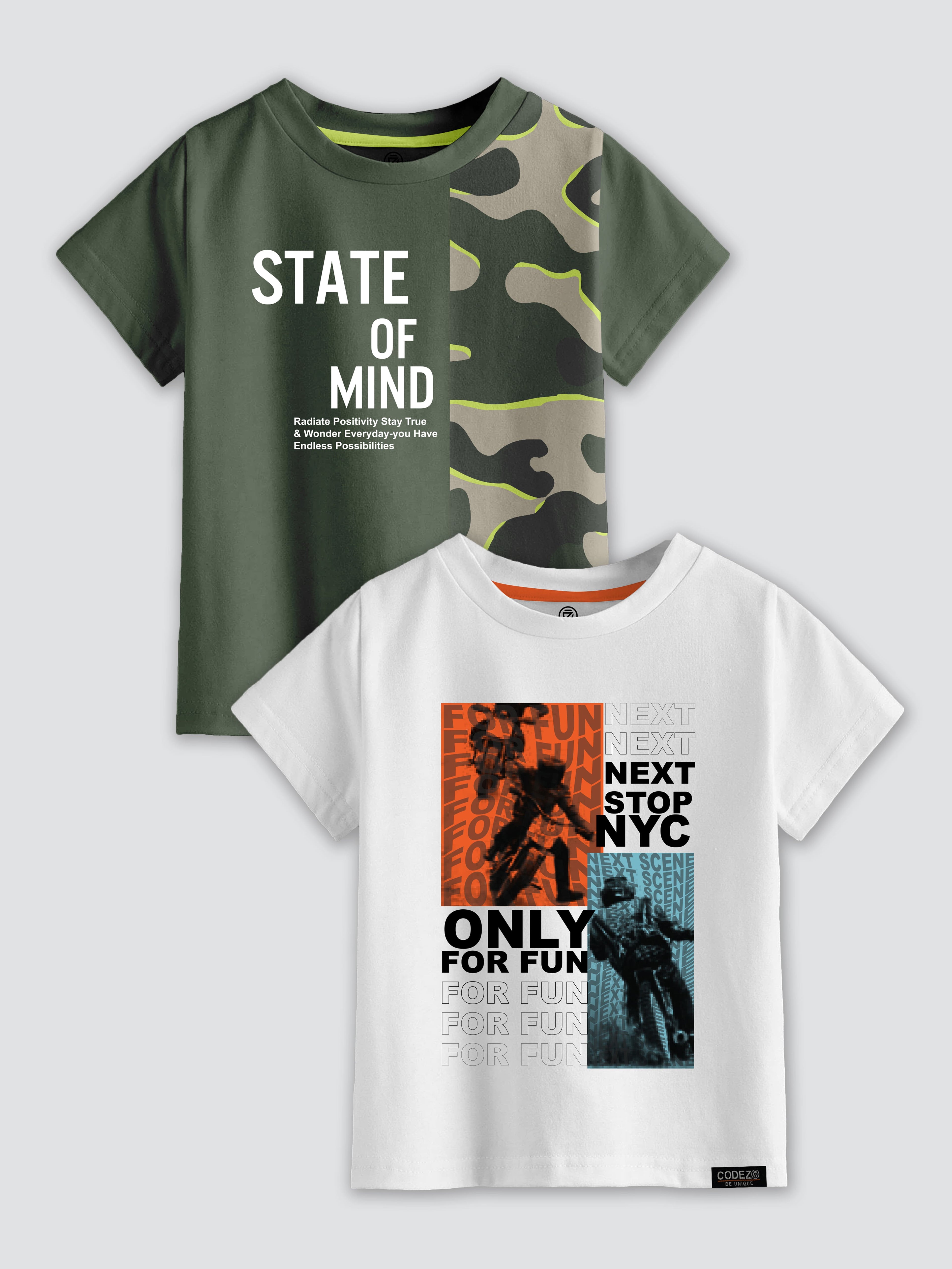 CODEZ Boys Pack Of 2 Round Neck Printed Tshirts