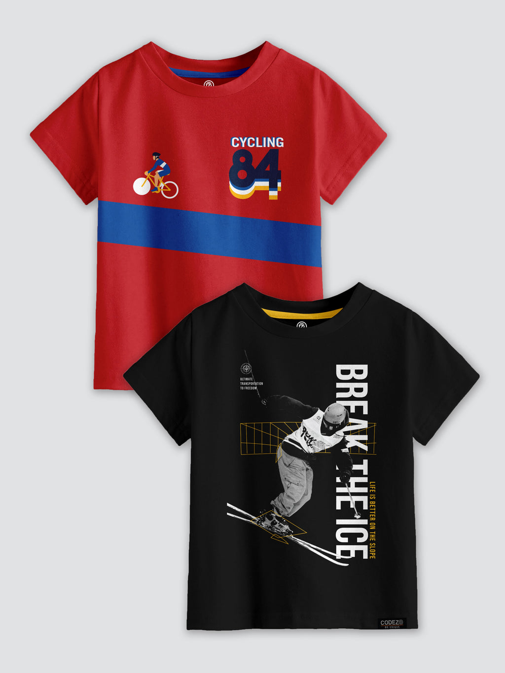 CODEZ Boys Pack Of 2 Round Neck Printed Tshirts