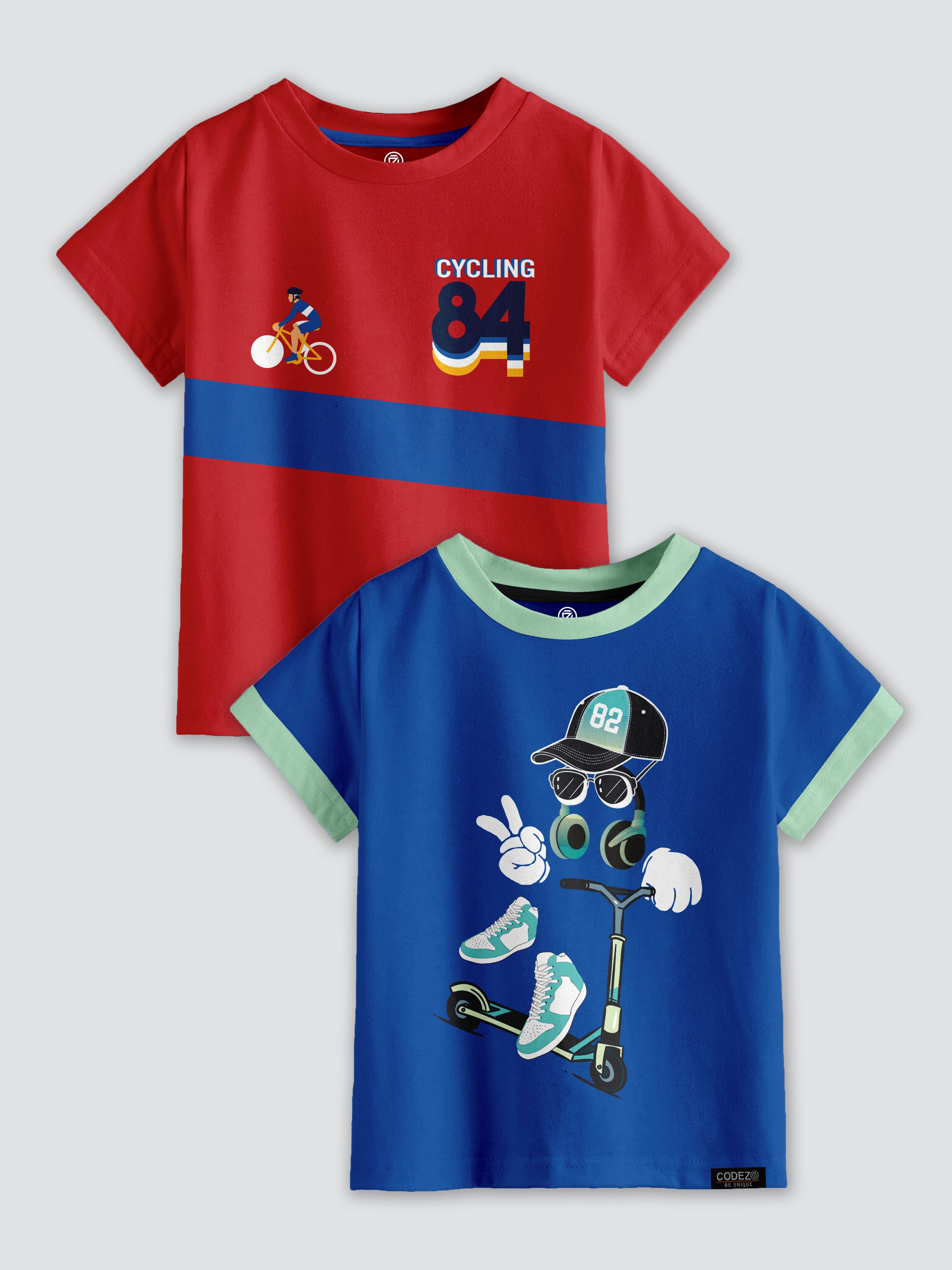 CODEZ Boys Pack Of 2 Round Neck Printed Tshirts
