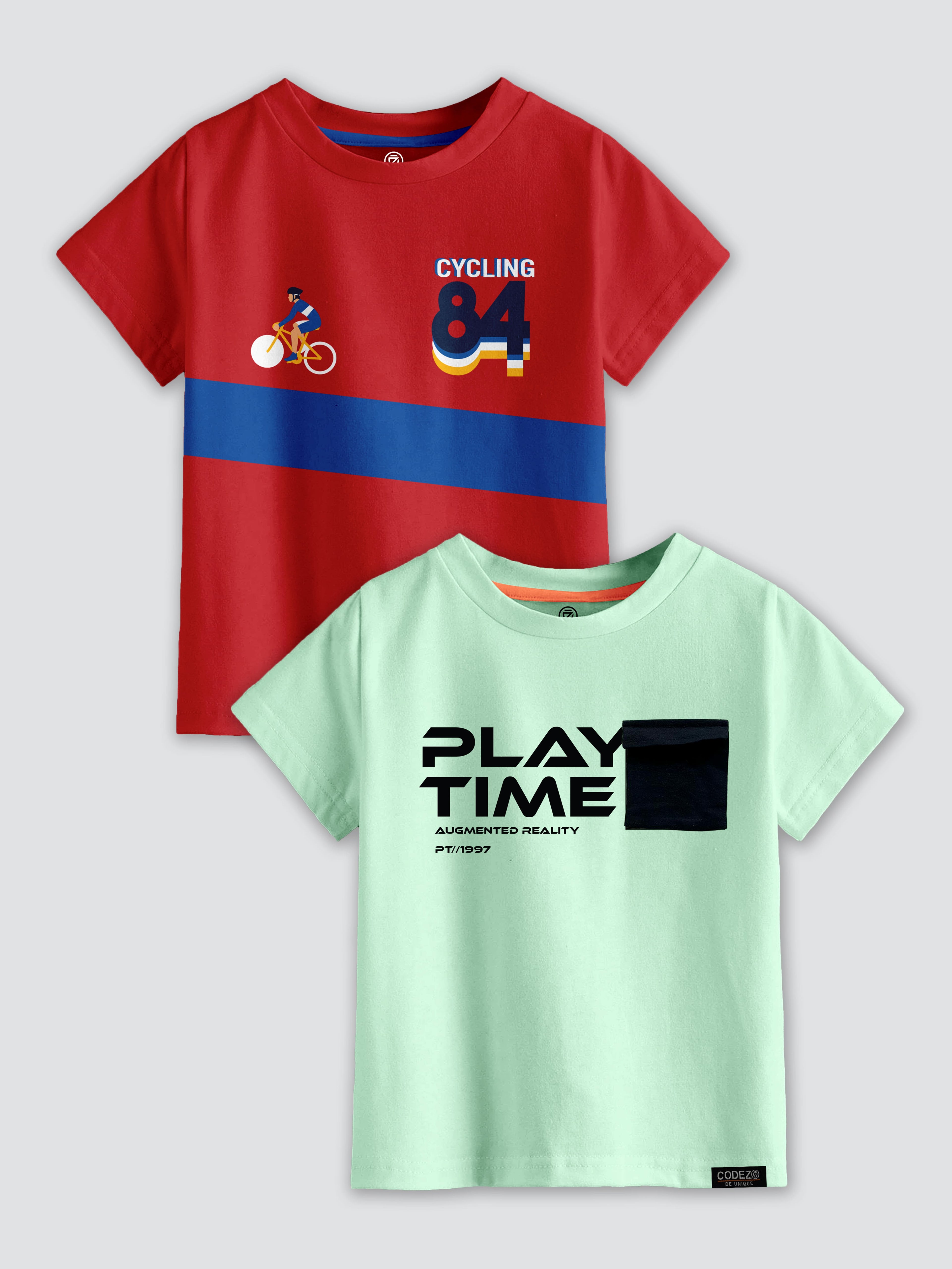 CODEZ Boys Pack Of 2 Round Neck Printed Tshirts