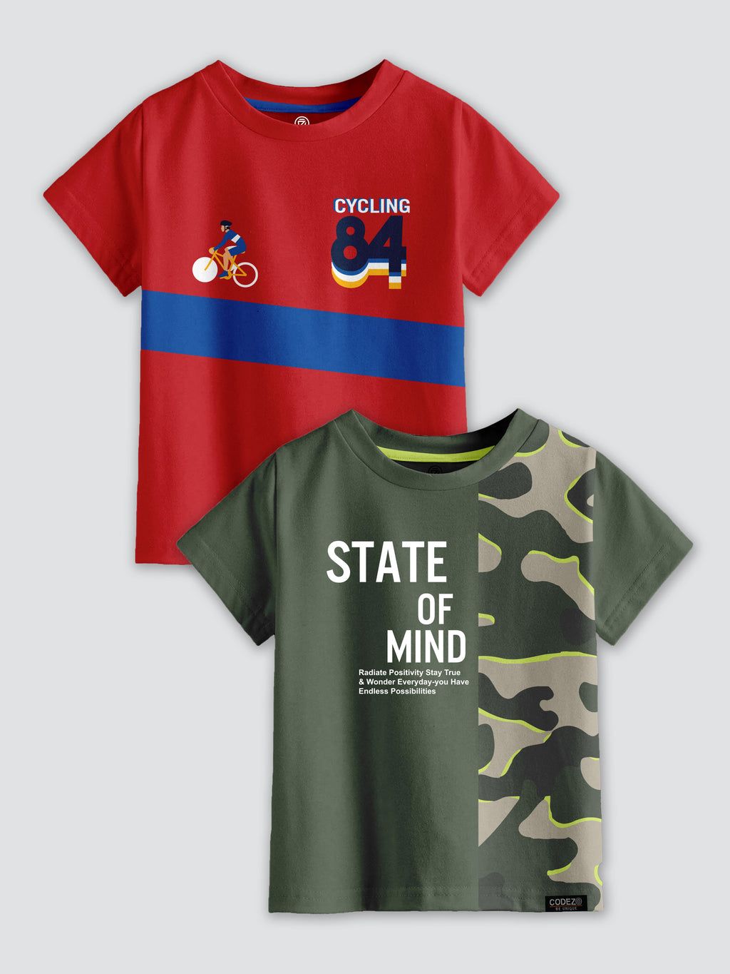 CODEZ Boys Pack Of 2 Round Neck Printed Tshirts
