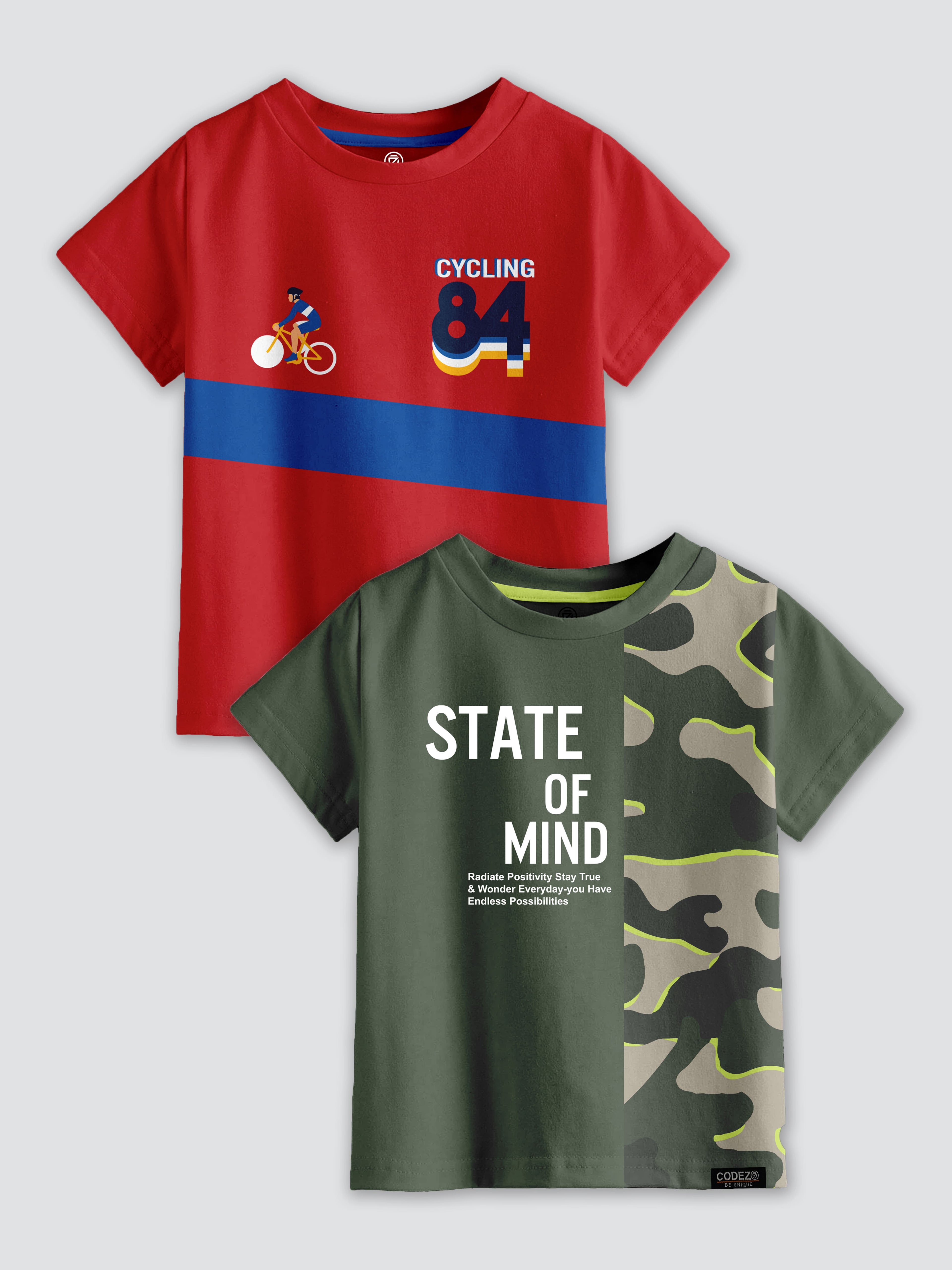 CODEZ Boys Pack Of 2 Round Neck Printed Tshirts