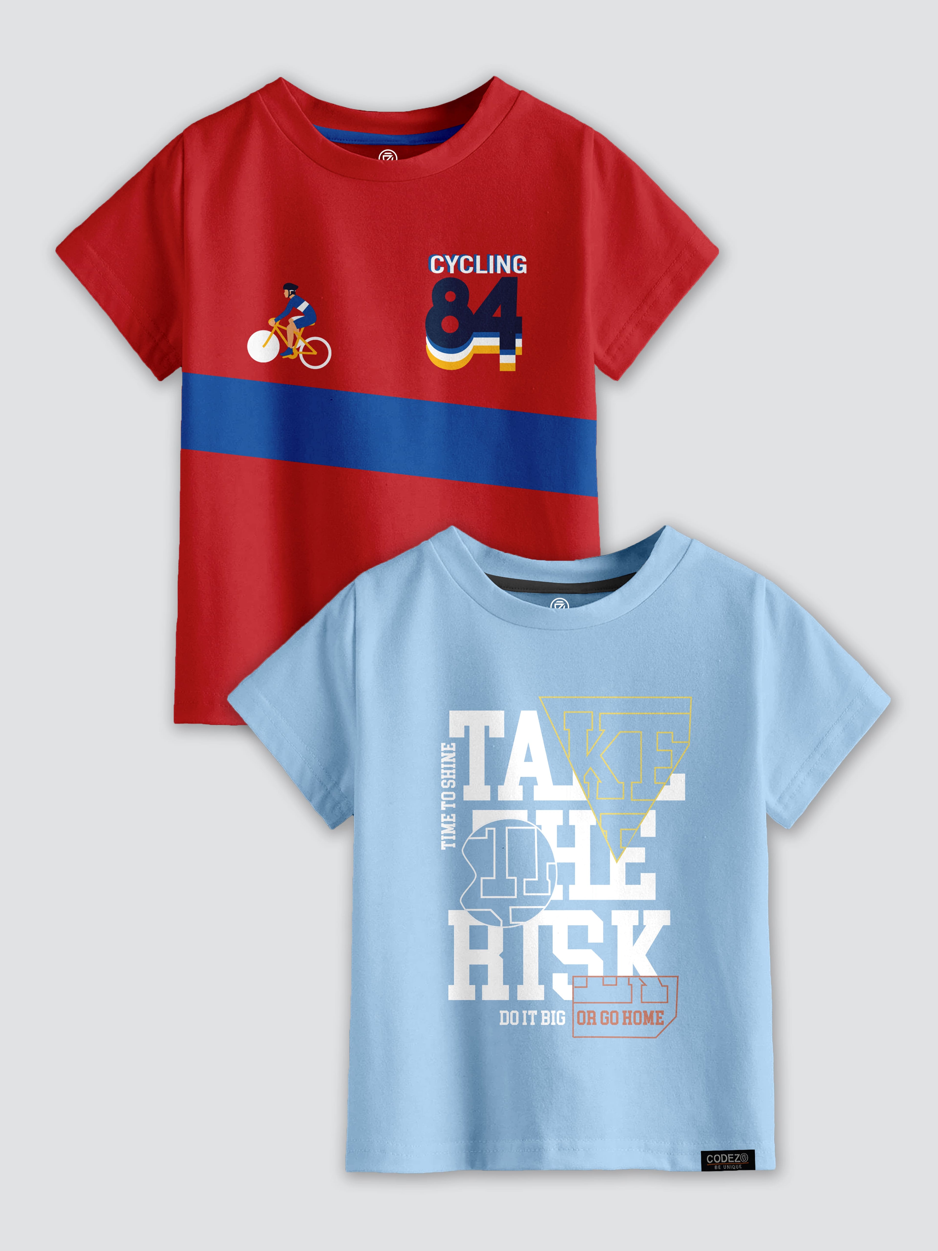 CODEZ Boys Pack Of 2 Round Neck Printed Tshirts
