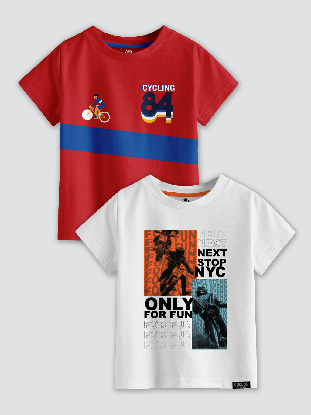 CODEZ Boys Pack Of 2 Round Neck Printed Tshirts