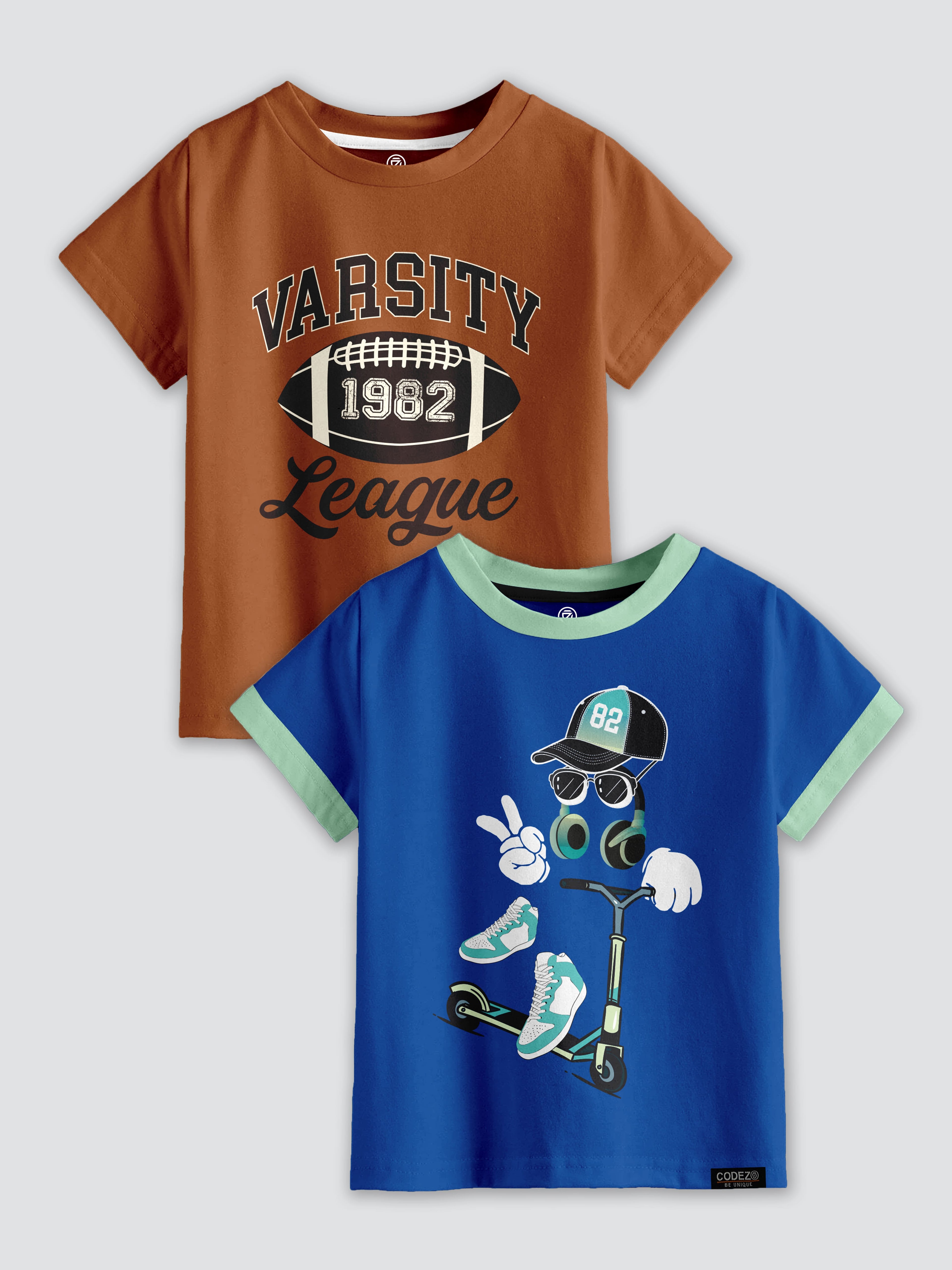 CODEZ Boys Pack Of 2 Round Neck Printed Tshirts