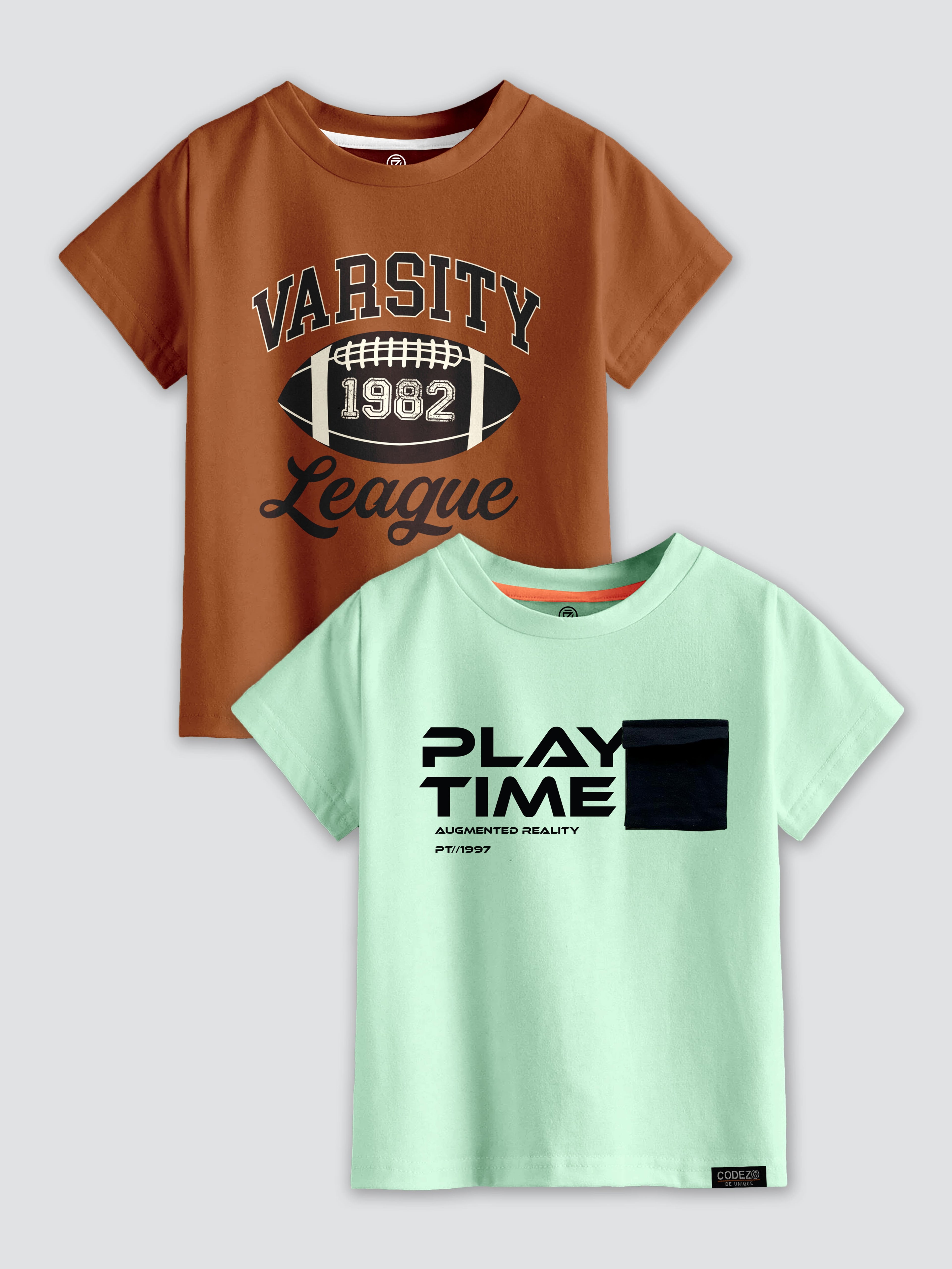 CODEZ Boys Pack Of 2 Round Neck Printed Tshirts